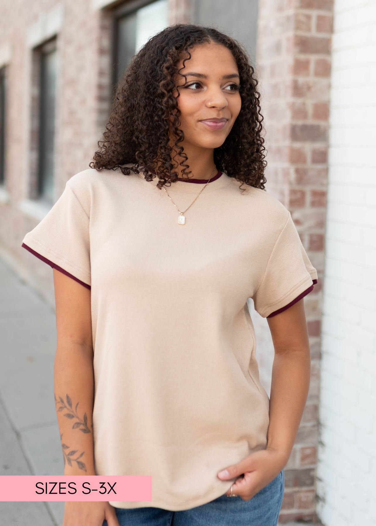Lucy Tan & Burgundy Short Sleeve Tee