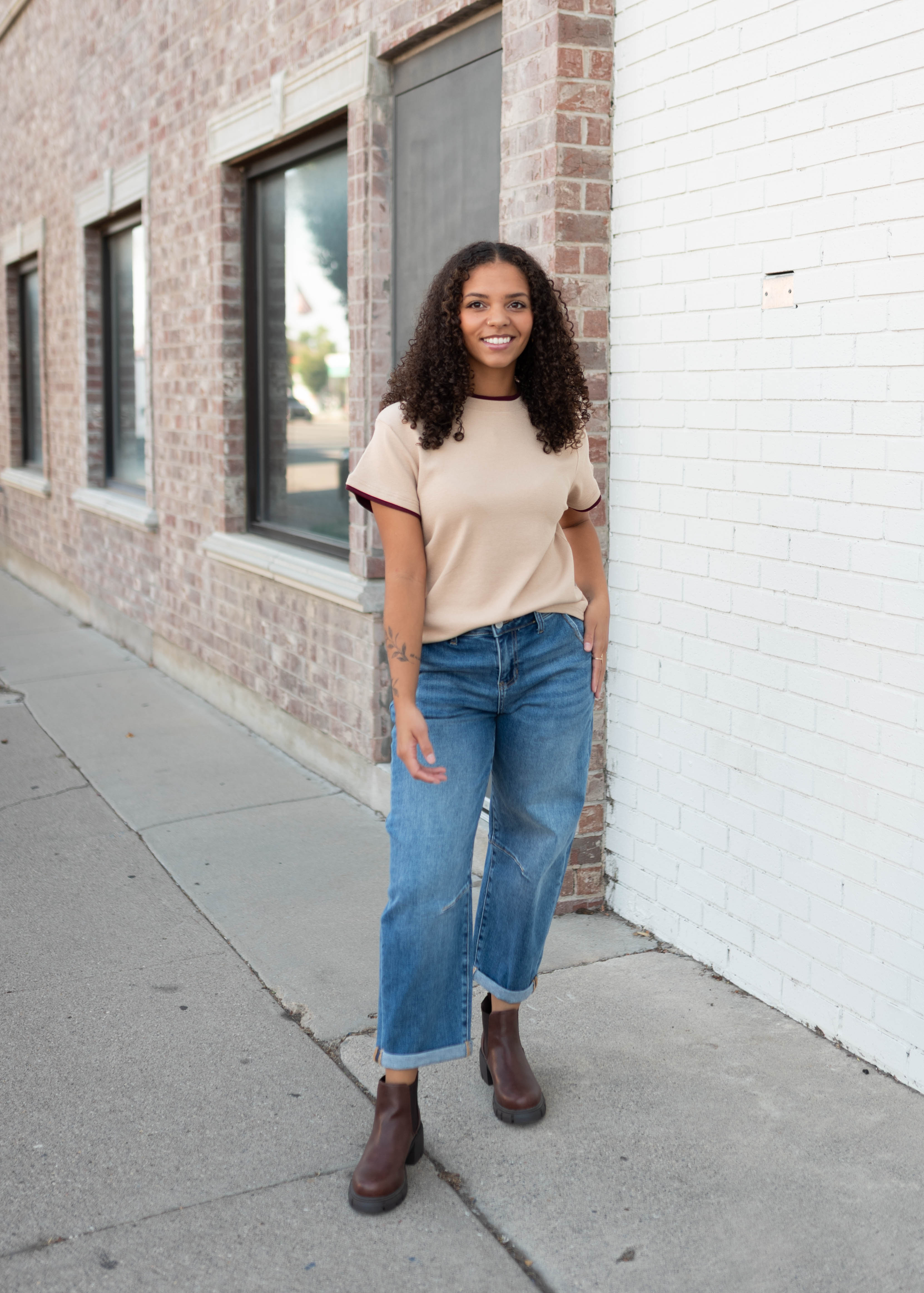 Lucy Tan & Burgundy Short Sleeve Tee