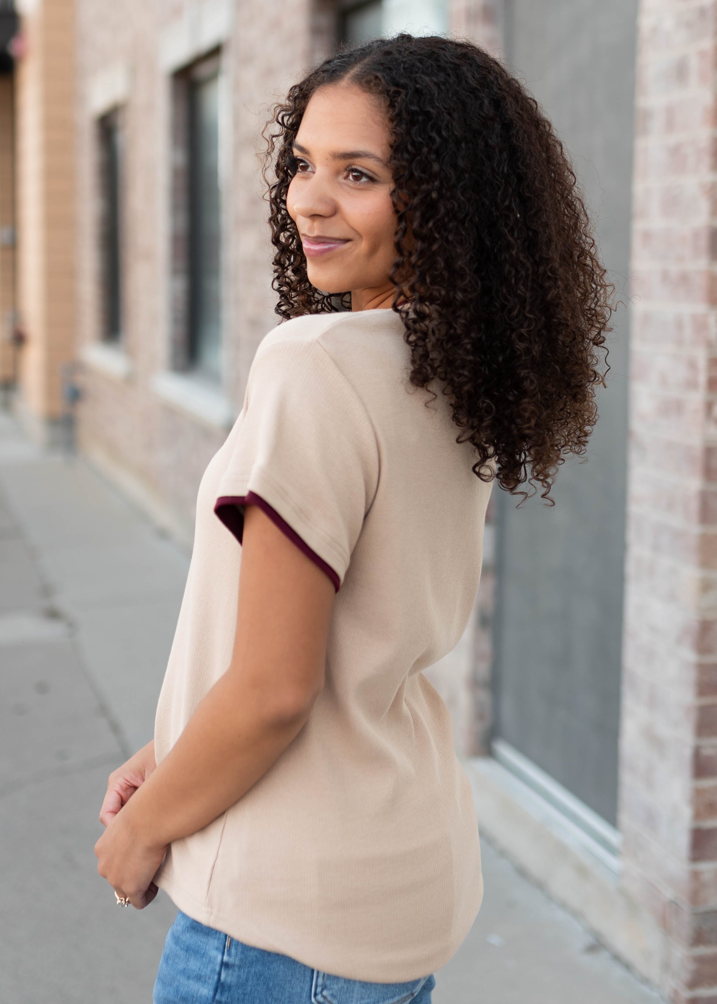 Lucy Tan & Burgundy Short Sleeve Tee