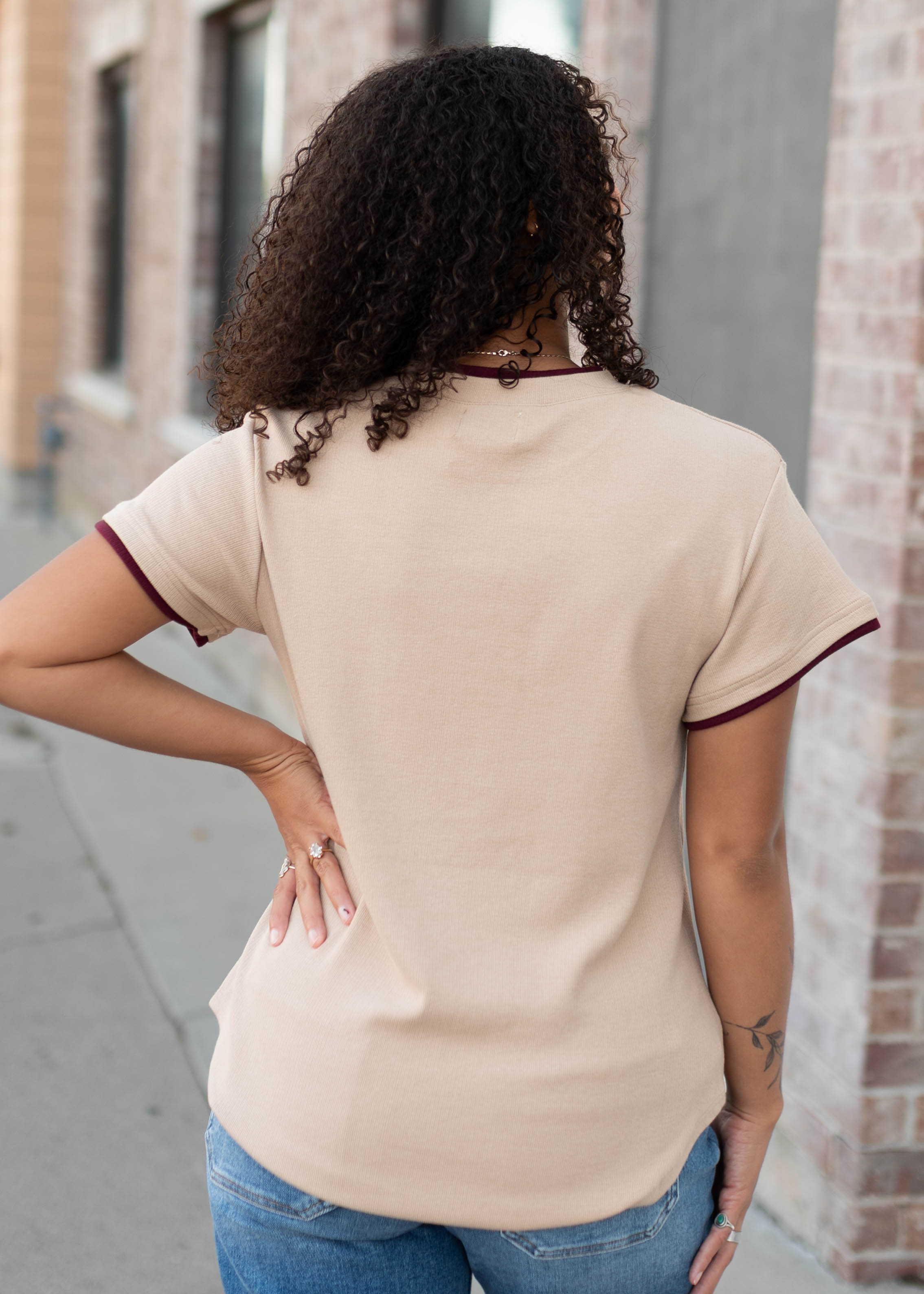 Lucy Tan & Burgundy Short Sleeve Tee