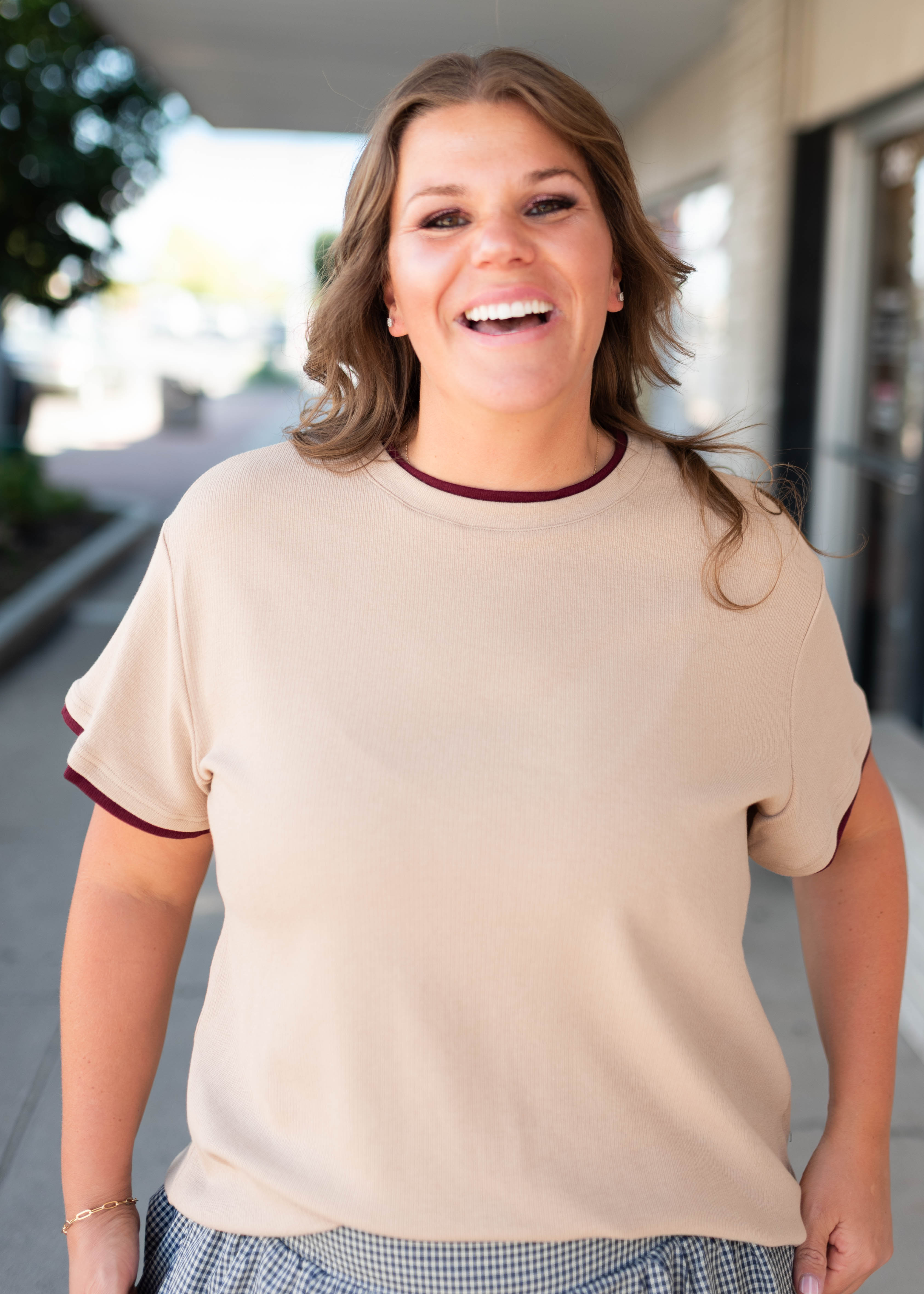 Lucy Tan & Burgundy Short Sleeve Tee