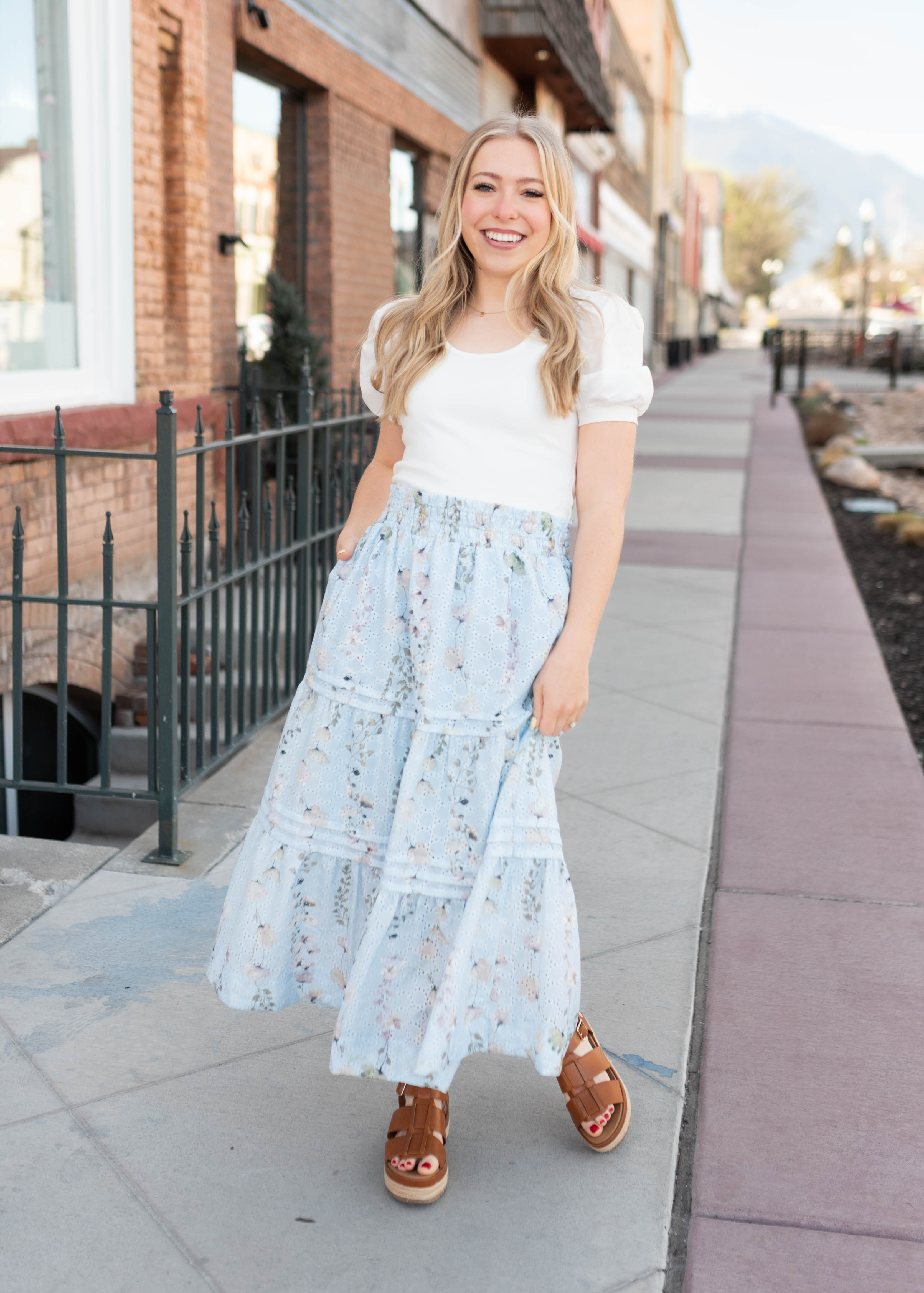 Luna Blue Floral Eyelet Skirt