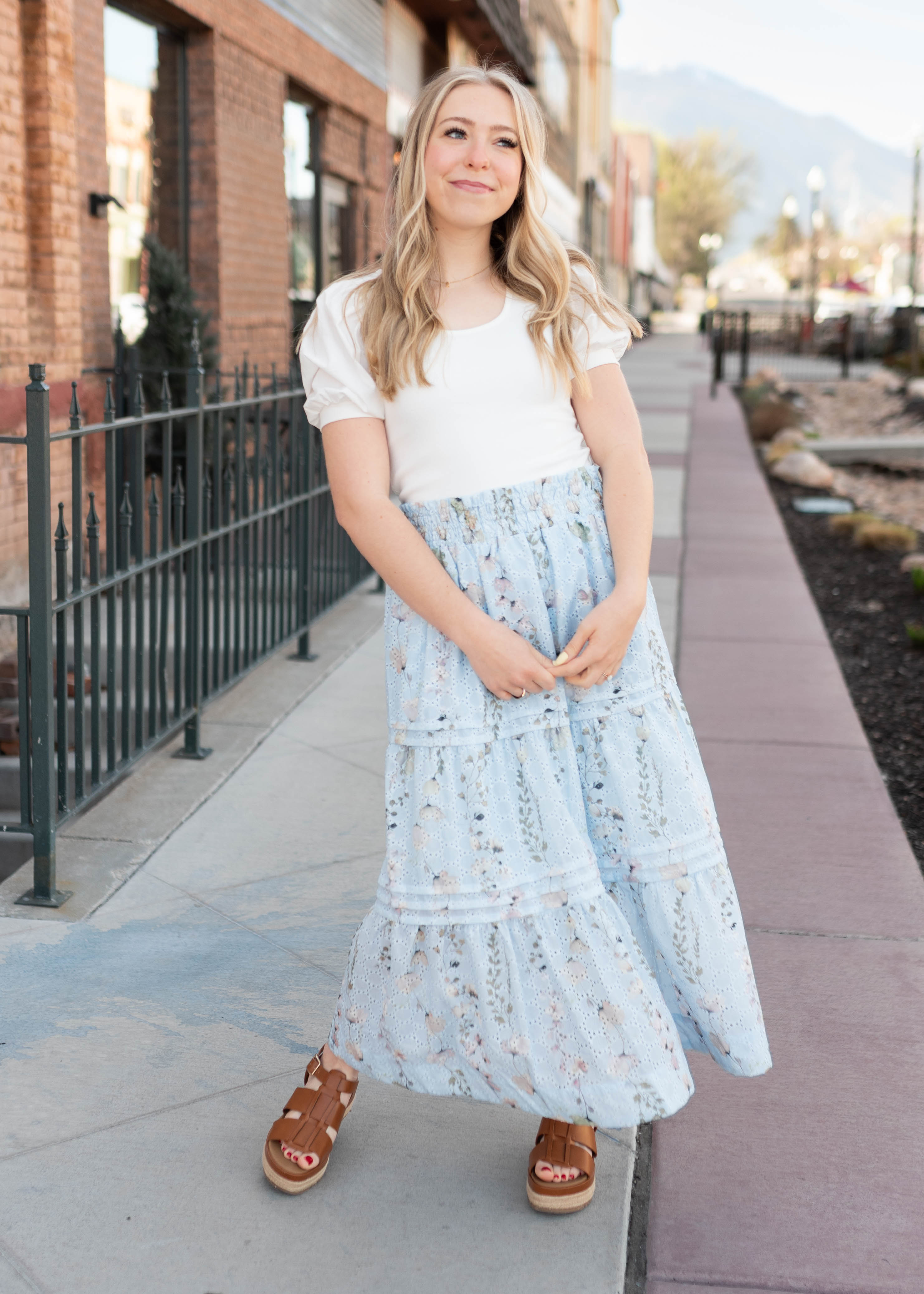 Luna Blue Floral Eyelet Skirt