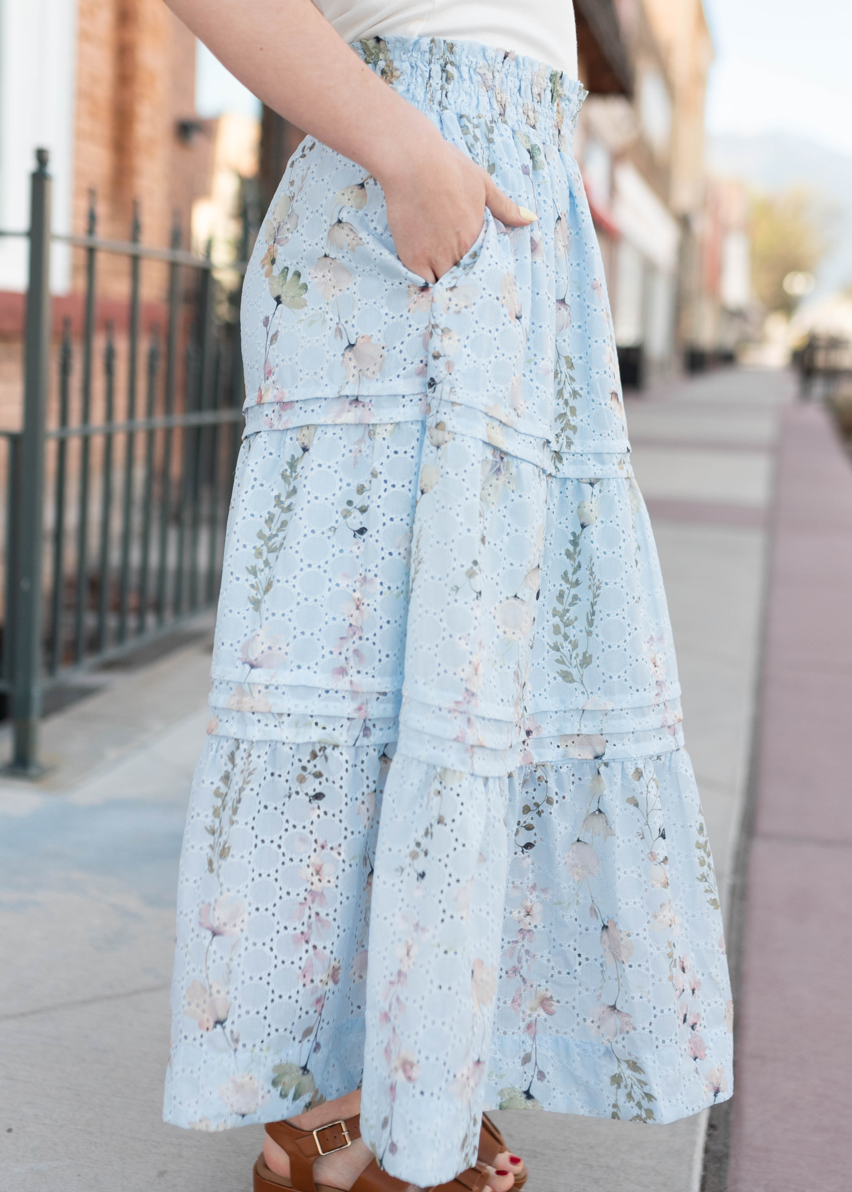Luna Blue Floral Eyelet Skirt