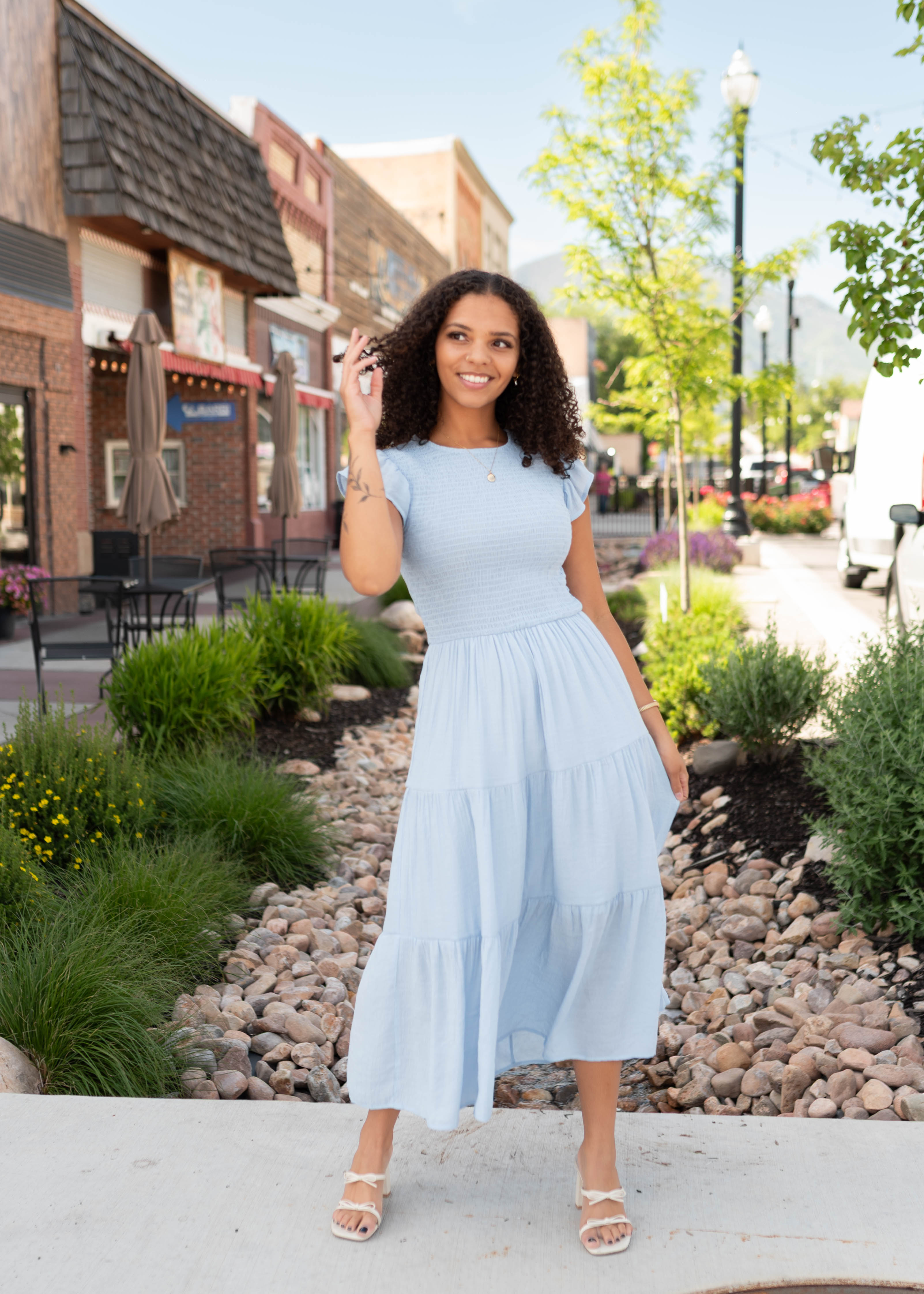 Luna Light Blue Smocked Dress