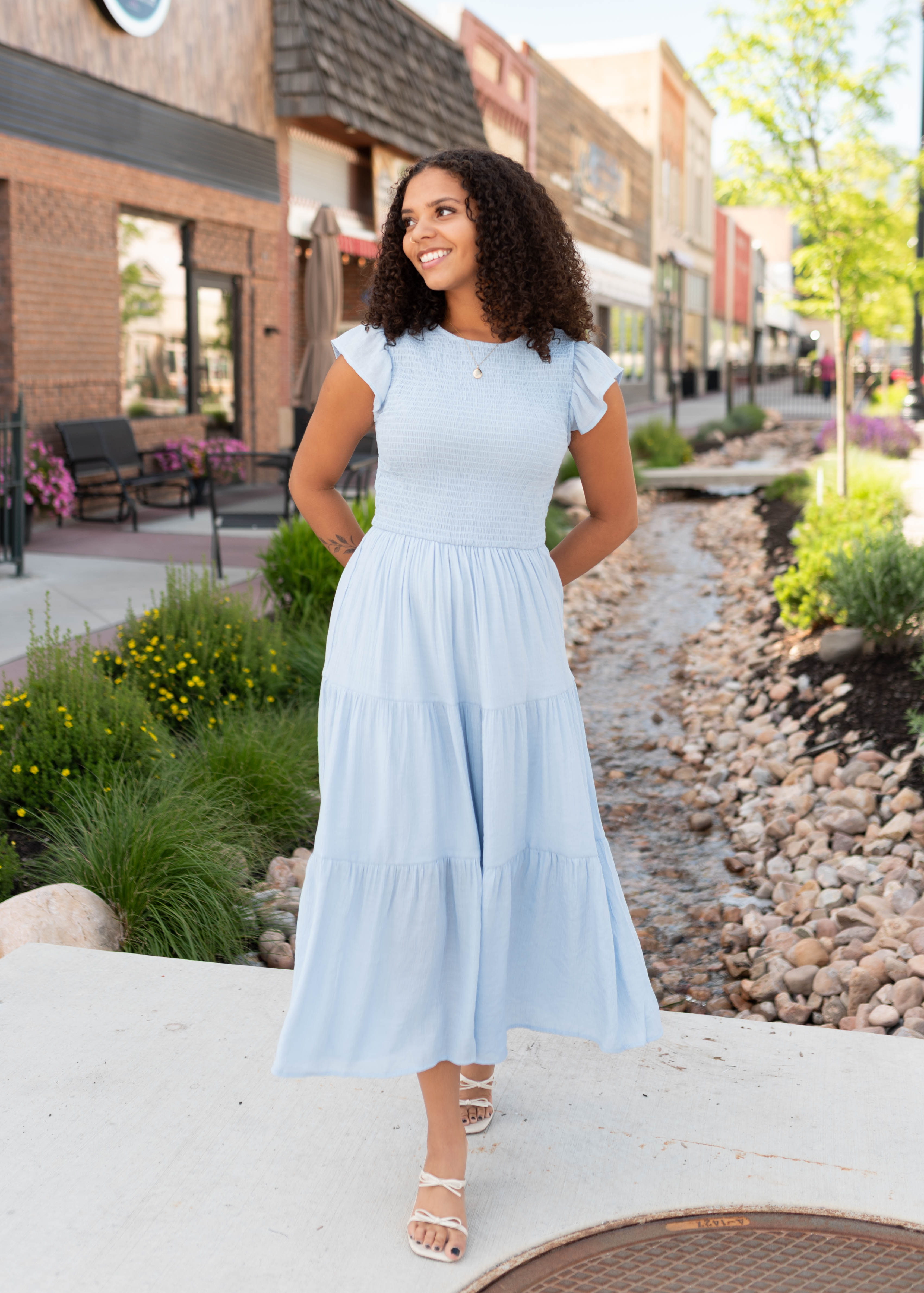 Luna Light Blue Smocked Dress