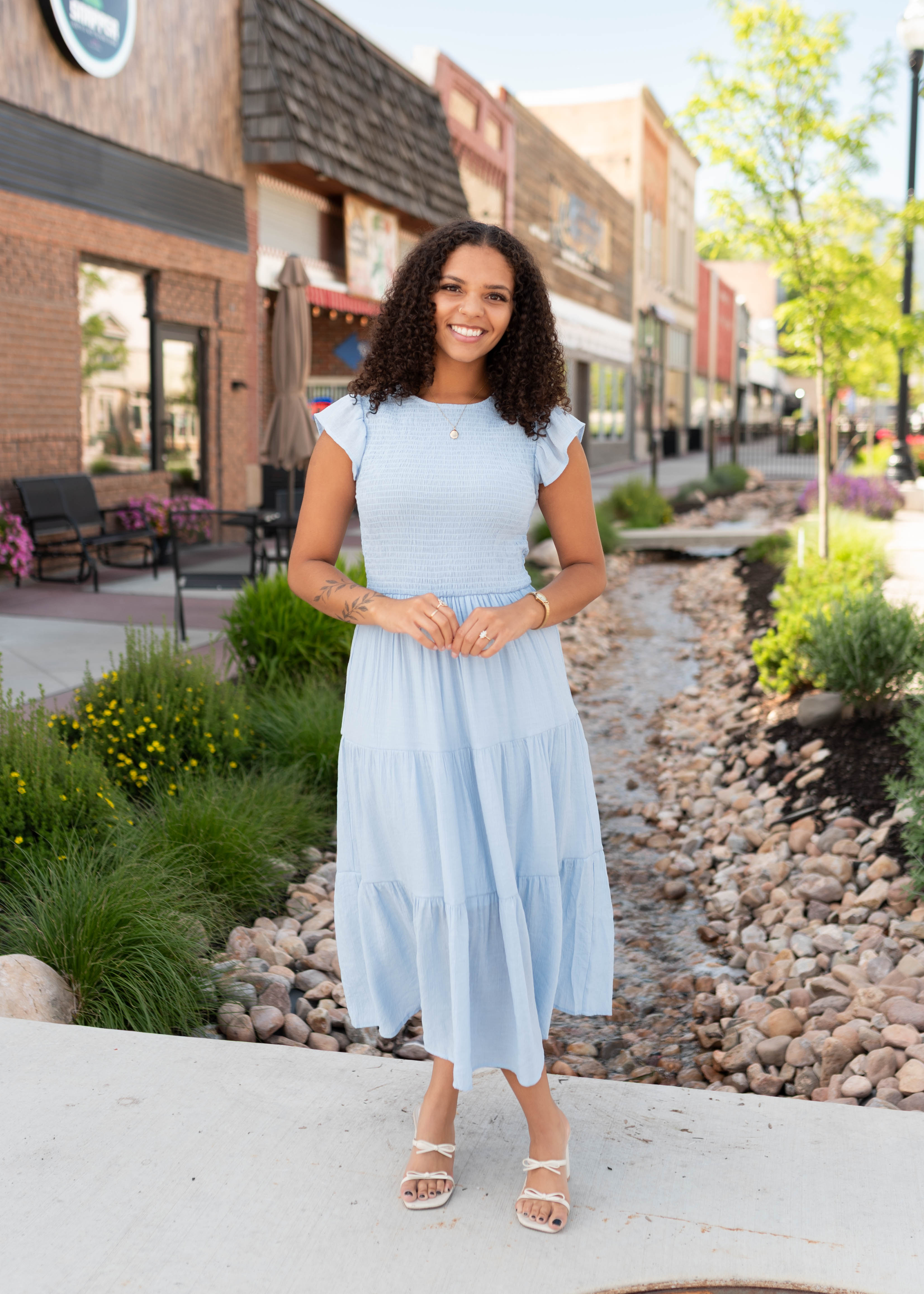 Luna Light Blue Smocked Dress