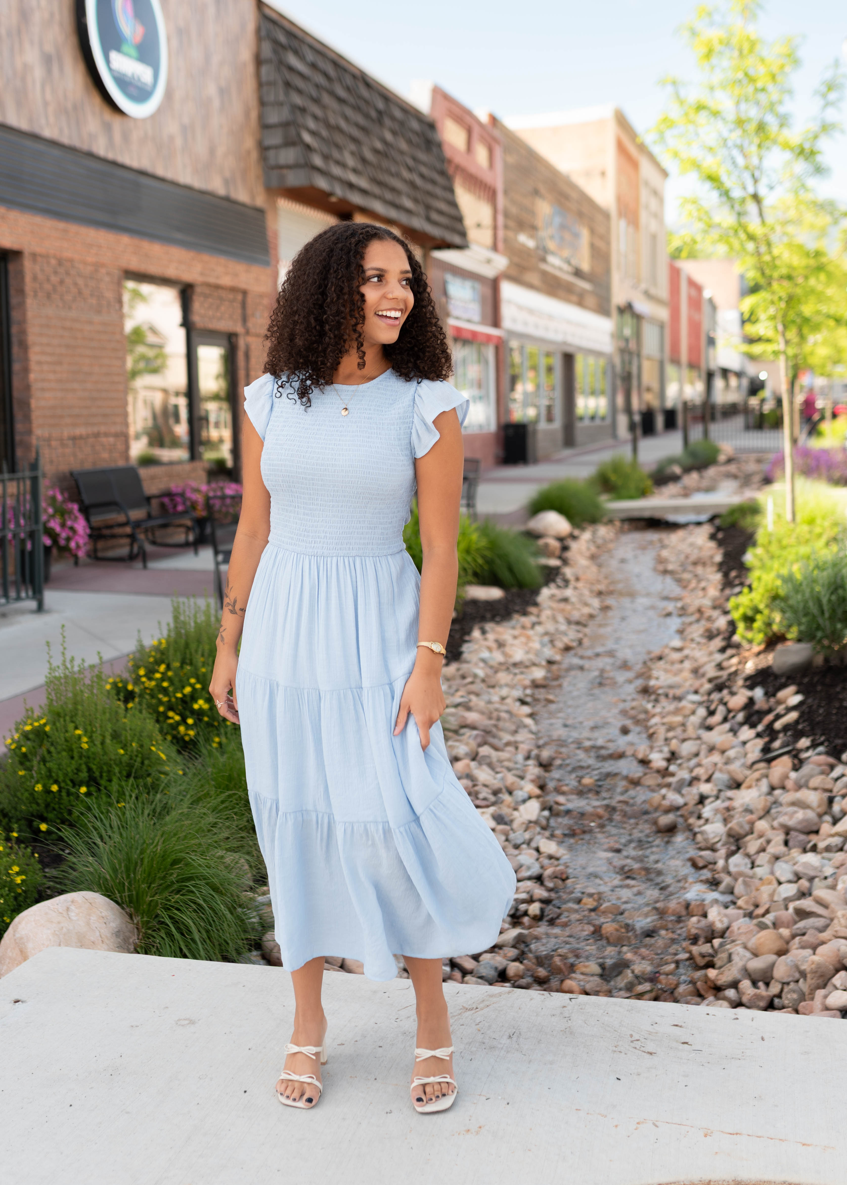 Luna Light Blue Smocked Dress