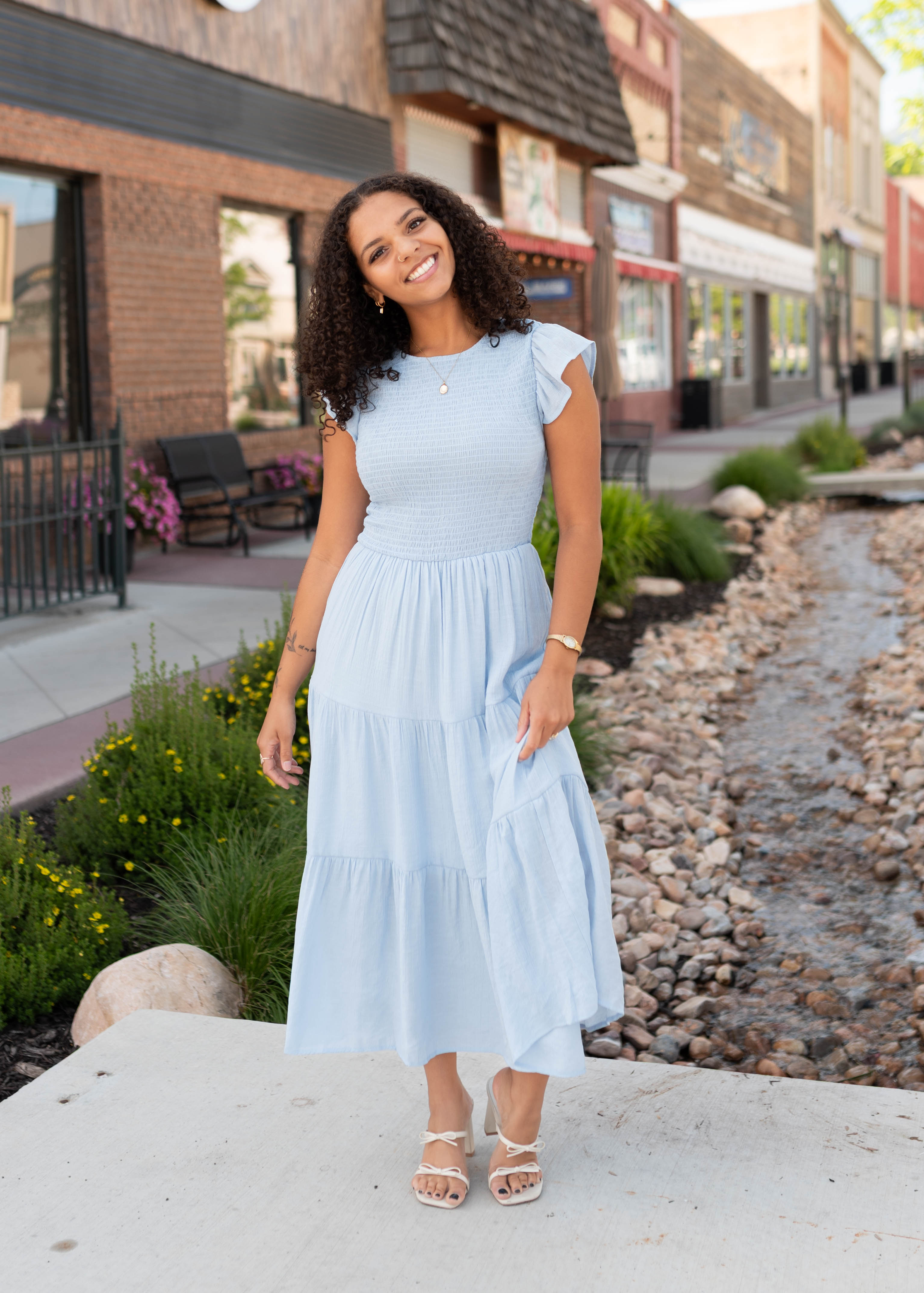 Luna Light Blue Smocked Dress