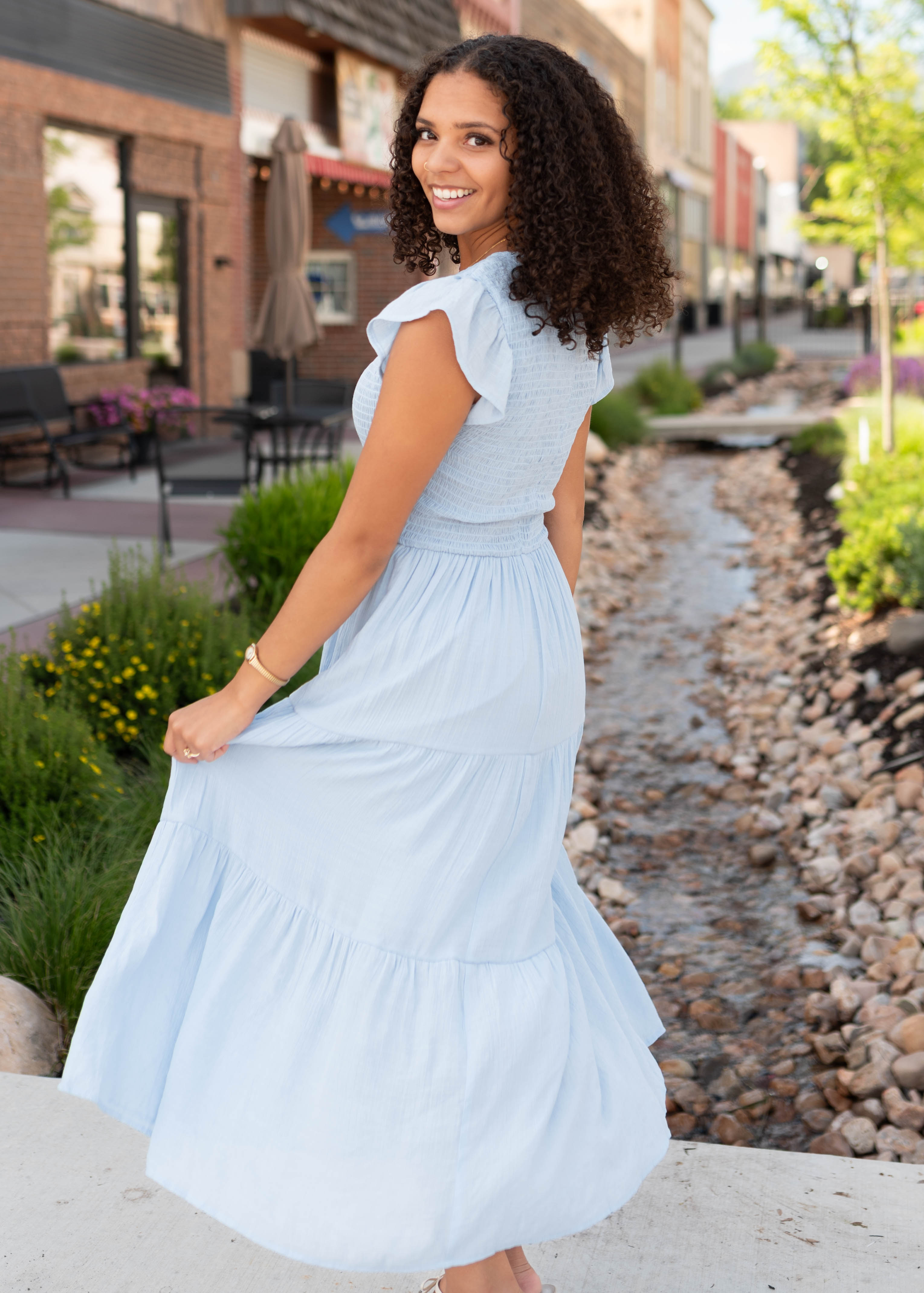 Luna Light Blue Smocked Dress