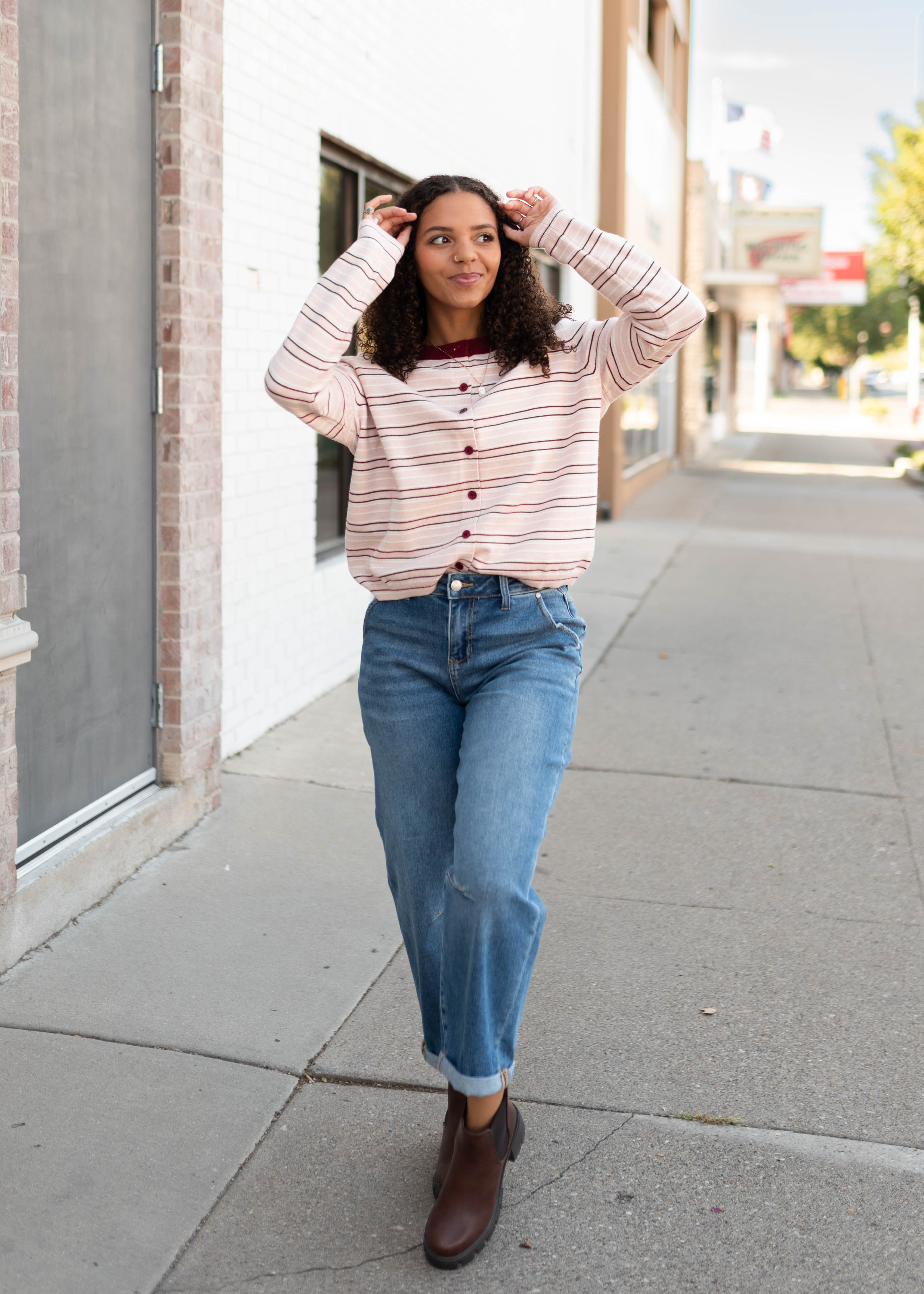 Maggie Light Pink Striped Long Sleeve Cardigan