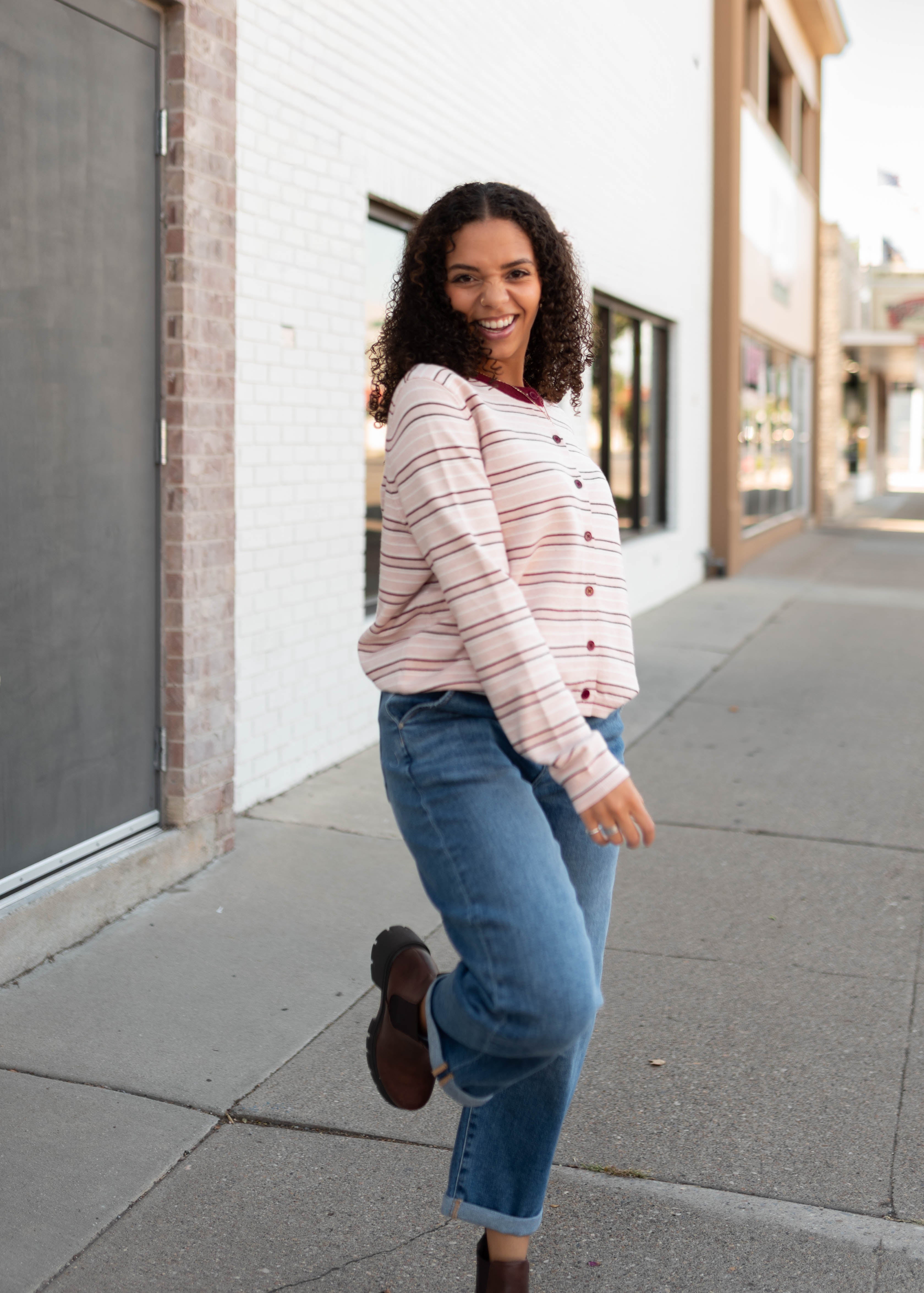 Maggie Light Pink Striped Long Sleeve Cardigan