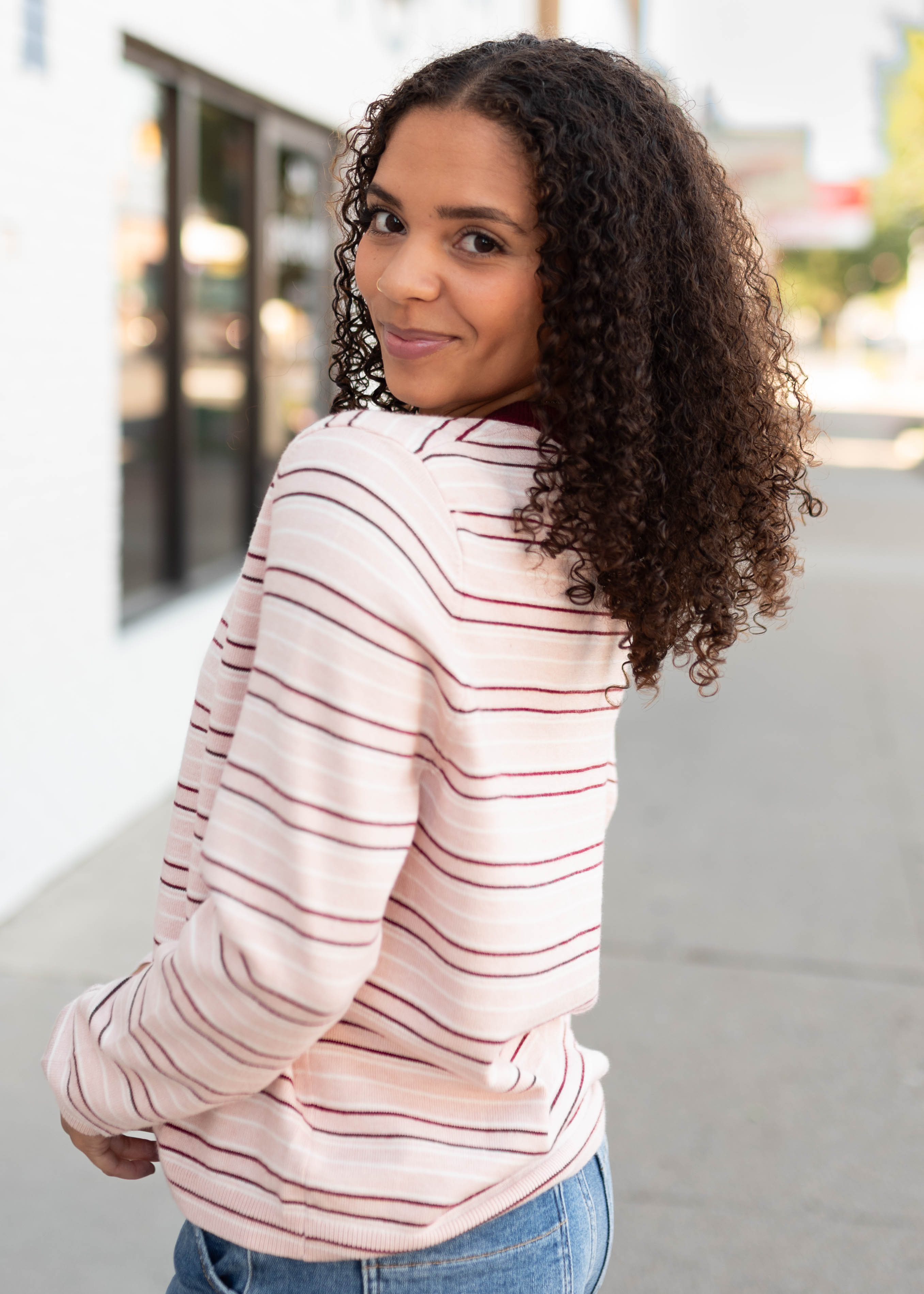 Maggie Light Pink Striped Long Sleeve Cardigan