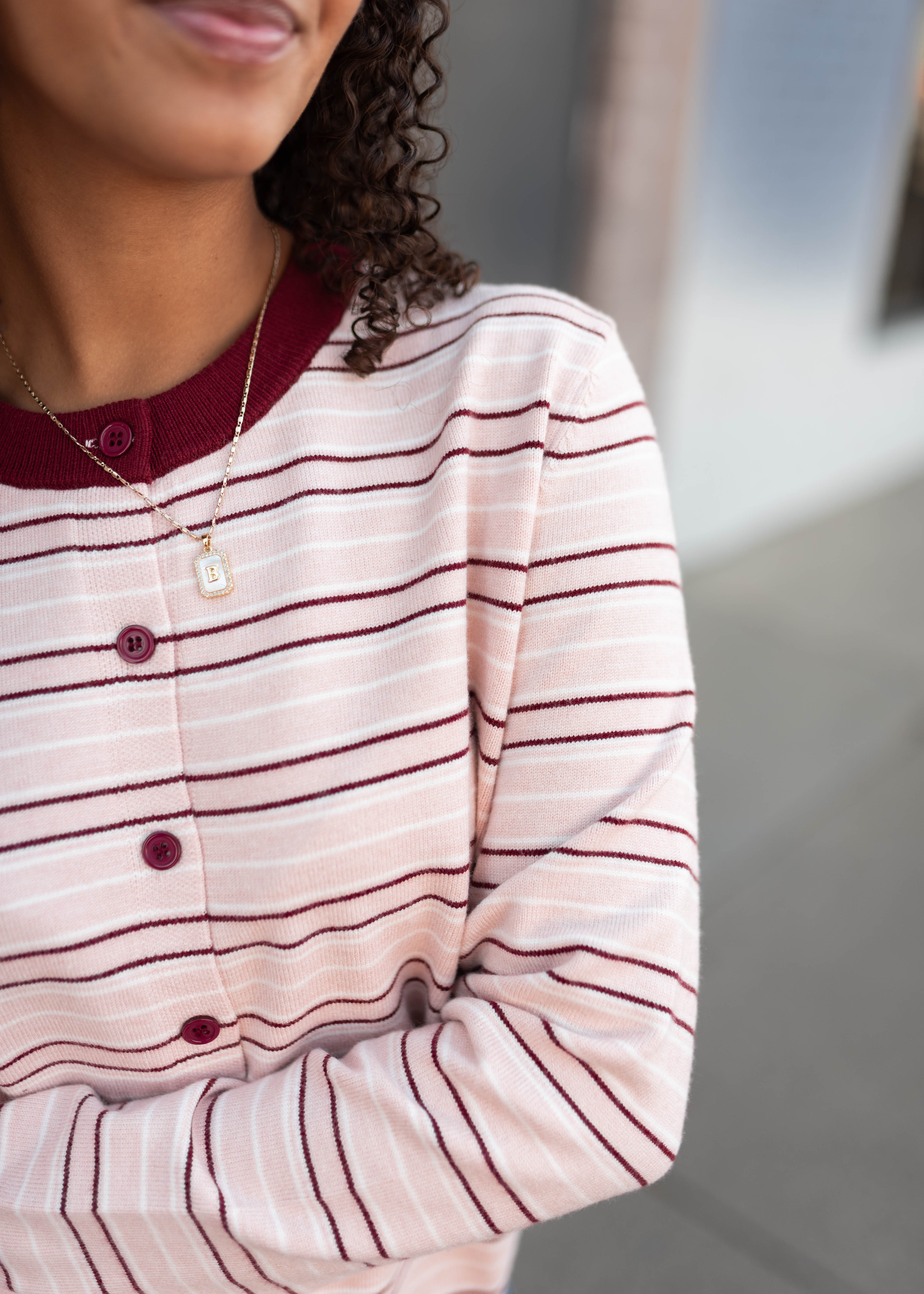 Maggie Light Pink Striped Long Sleeve Cardigan