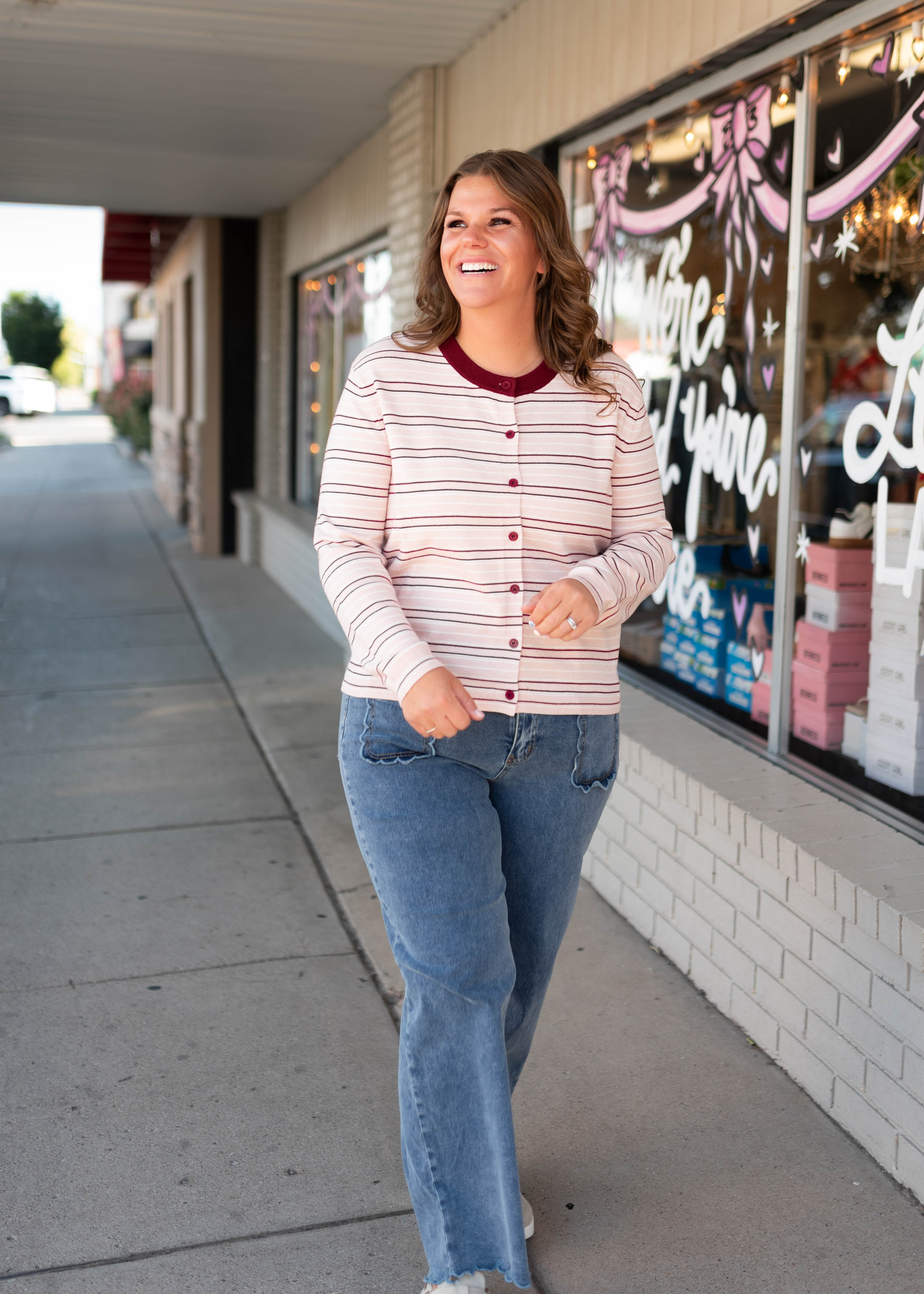 Maggie Light Pink Striped Long Sleeve Cardigan