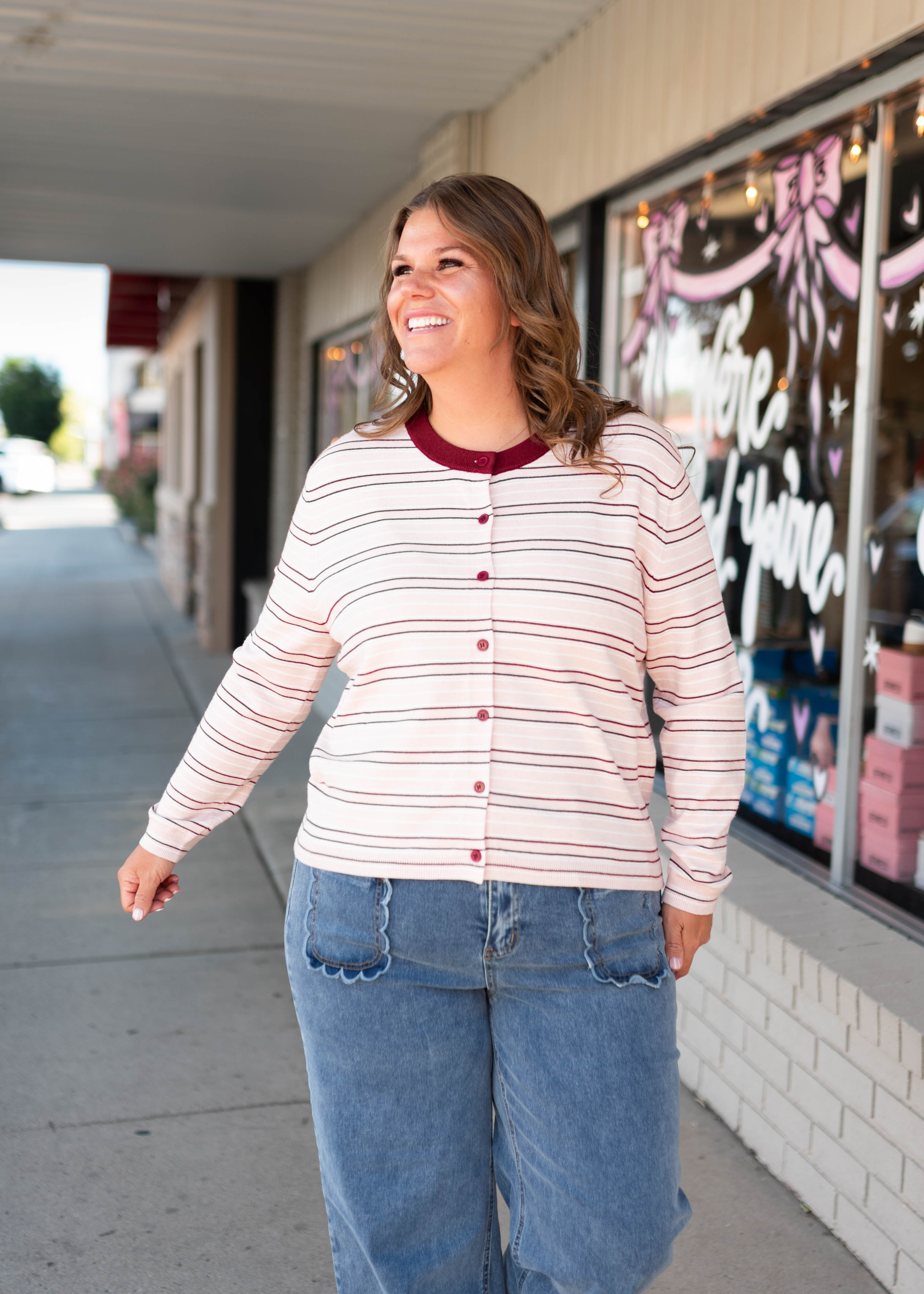 Maggie Light Pink Striped Long Sleeve Cardigan