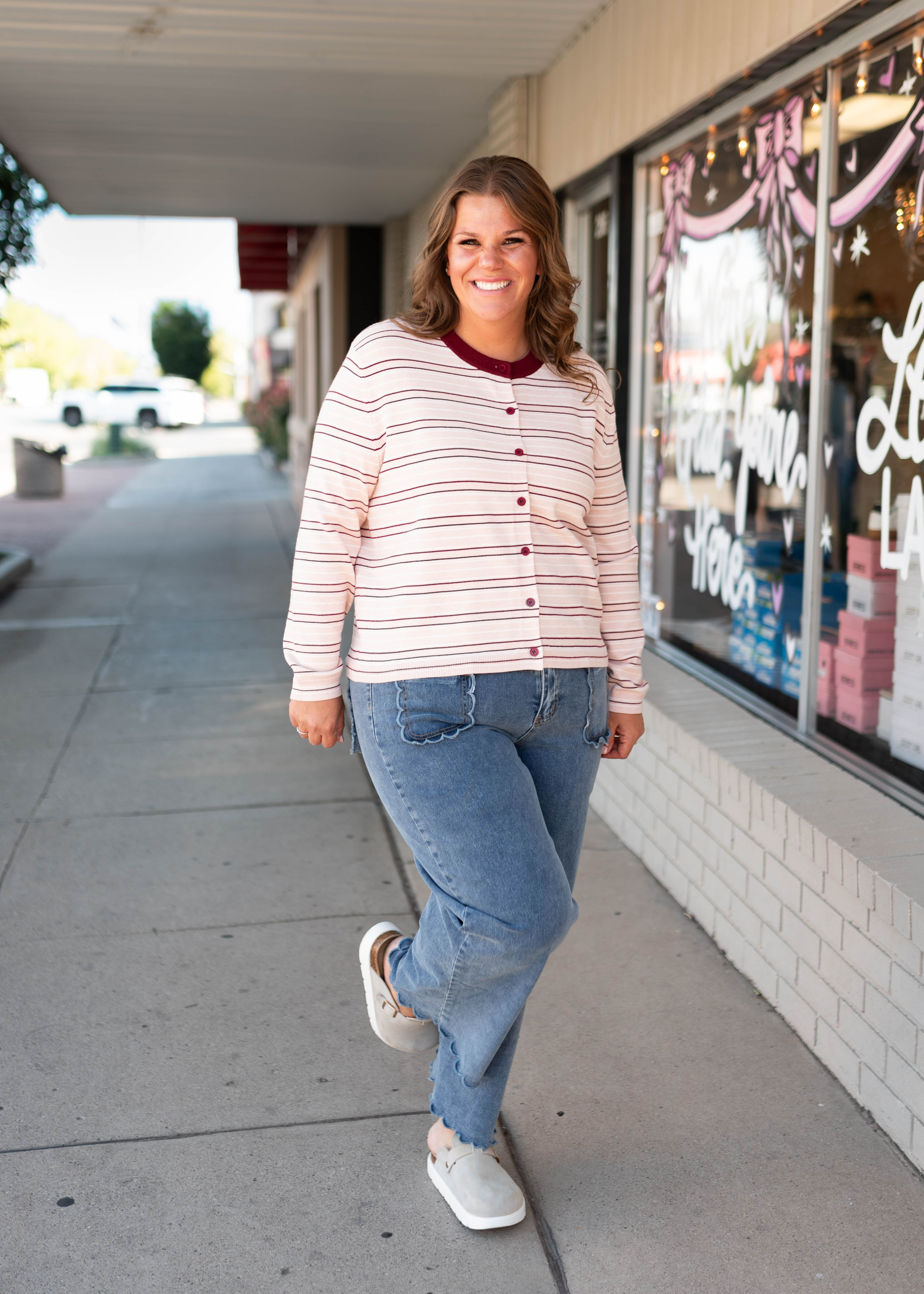 Maggie Light Pink Striped Long Sleeve Cardigan