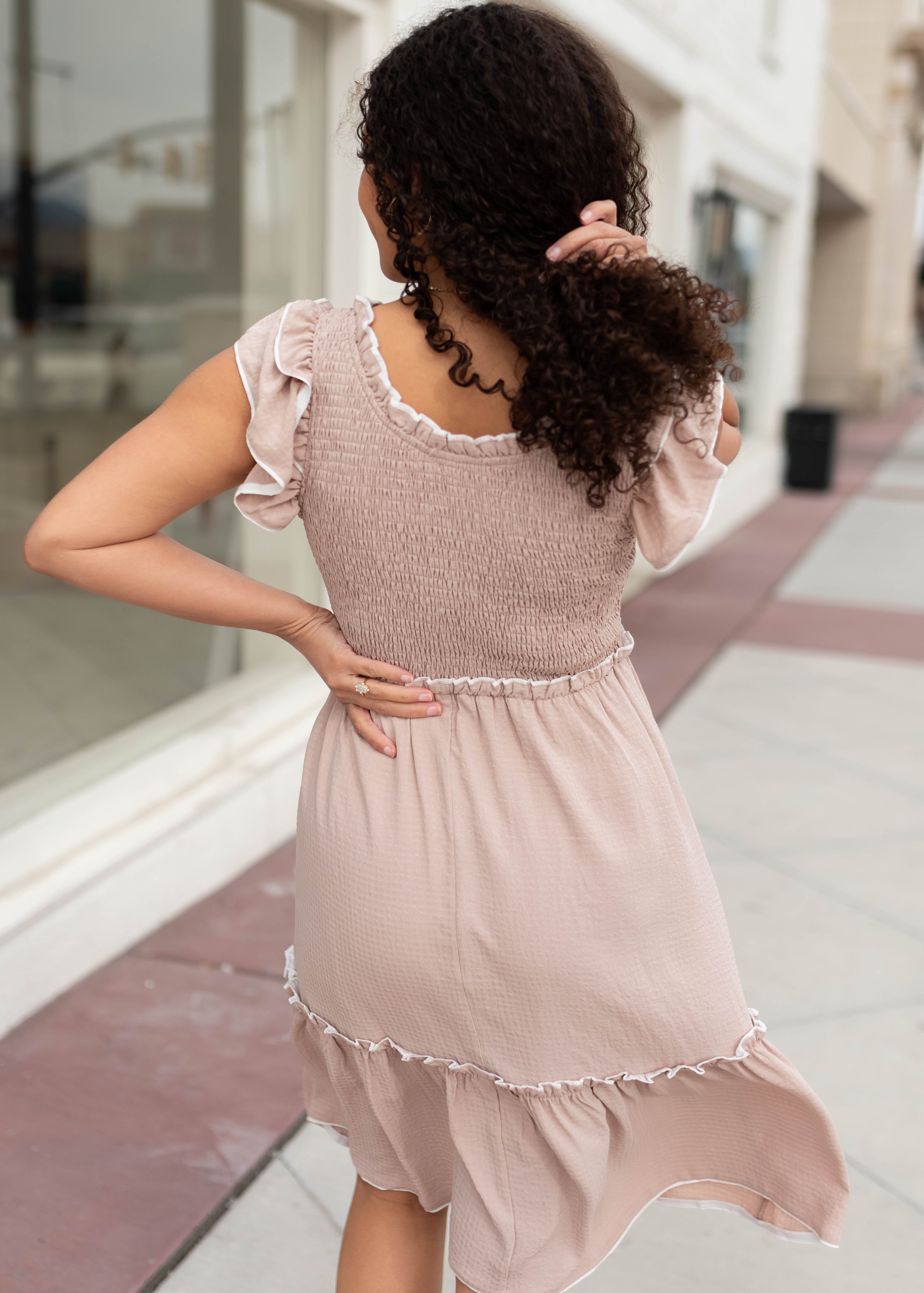 Macy Taupe Smocked Dress