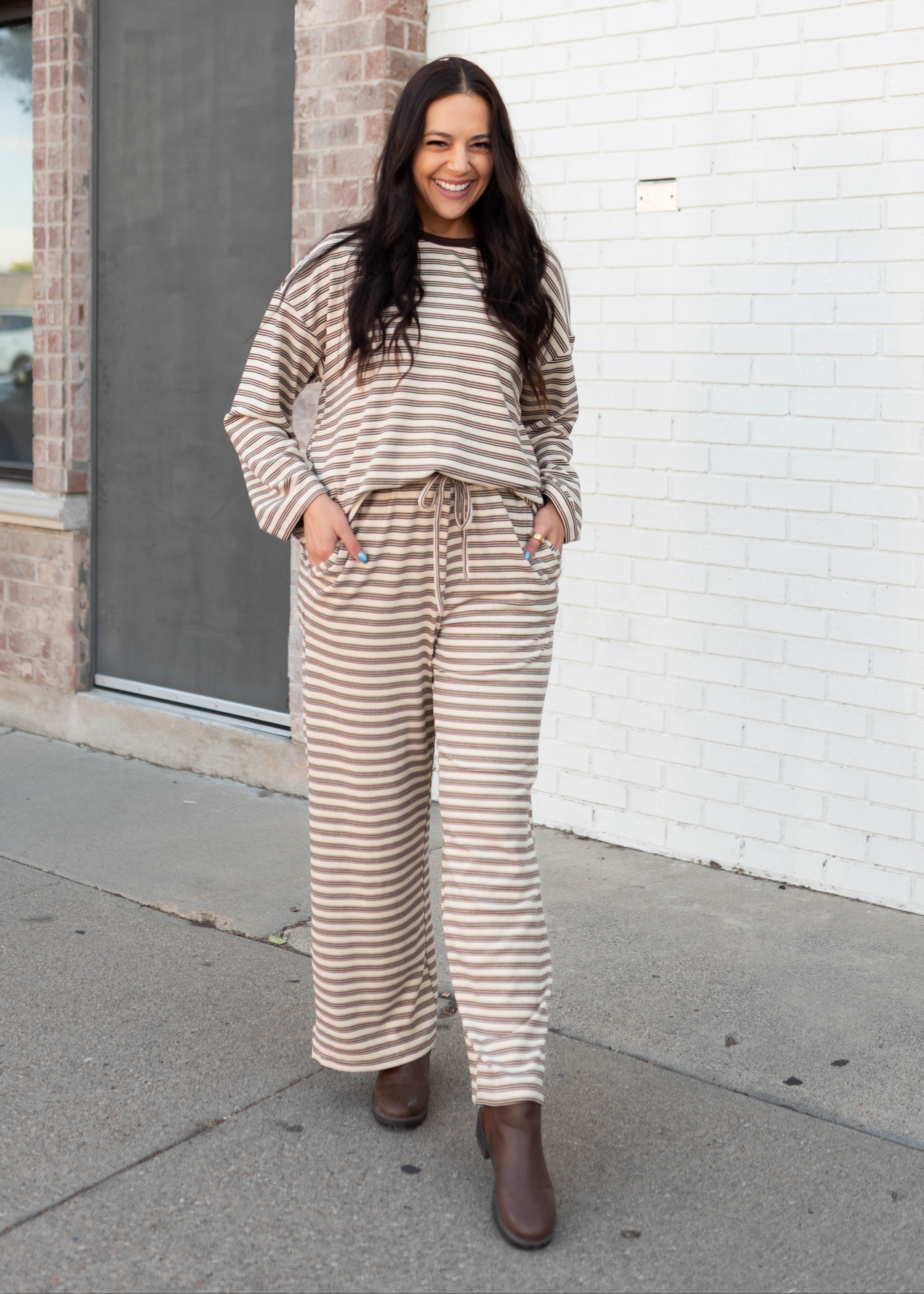 Maddie Tan & Brown Striped Lounge Set