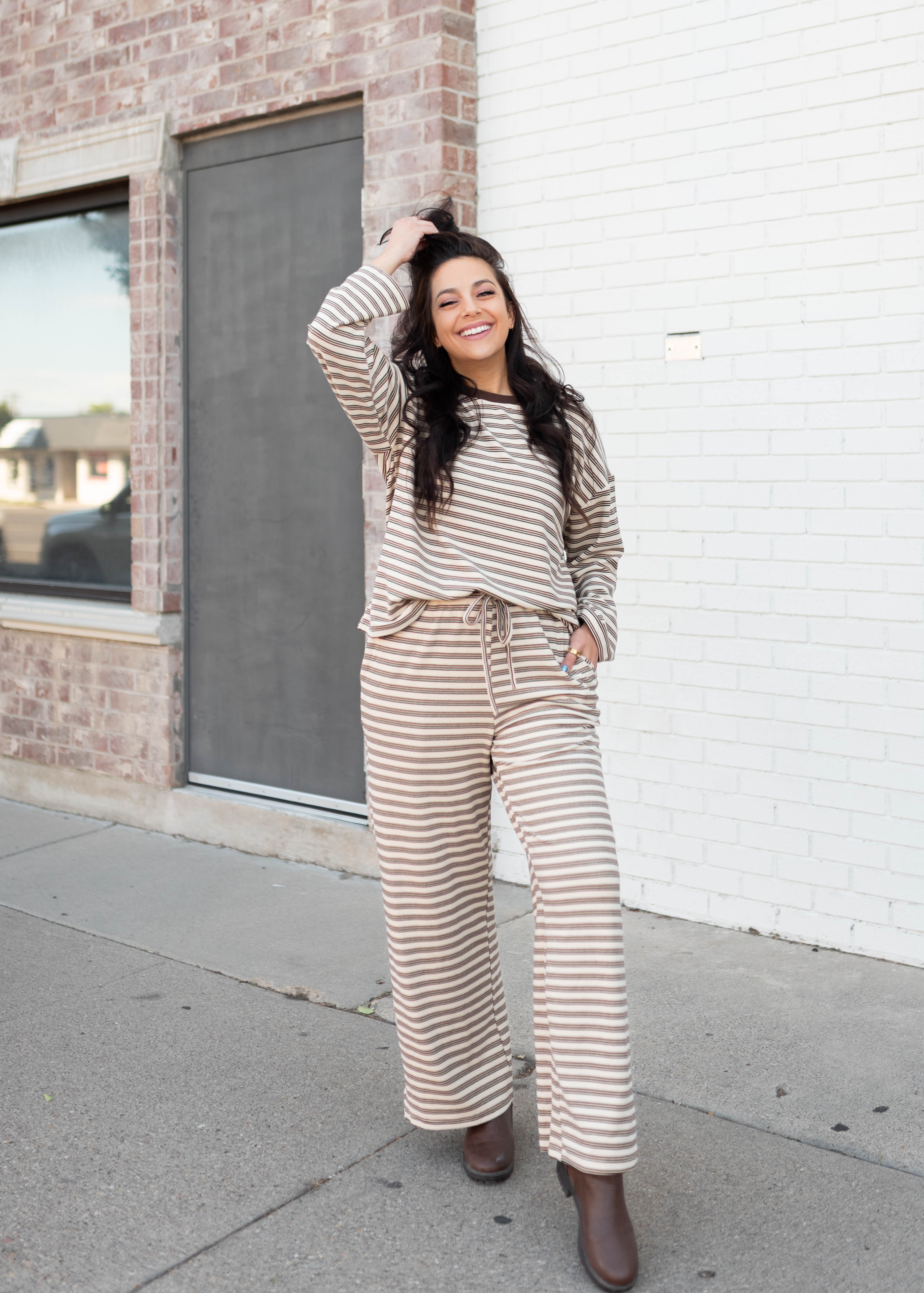Maddie Tan & Brown Striped Lounge Set