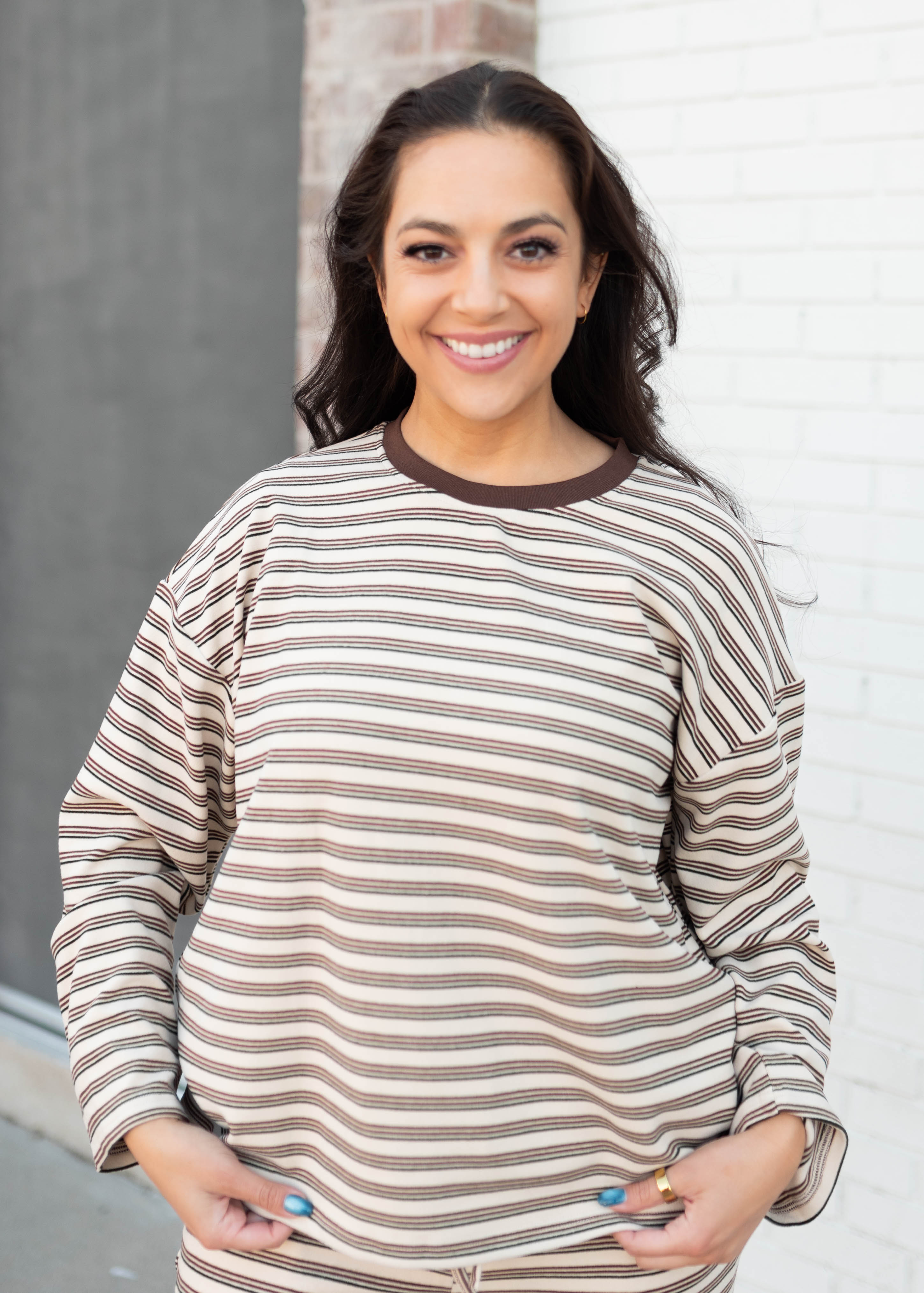 Maddie Tan & Brown Striped Lounge Set