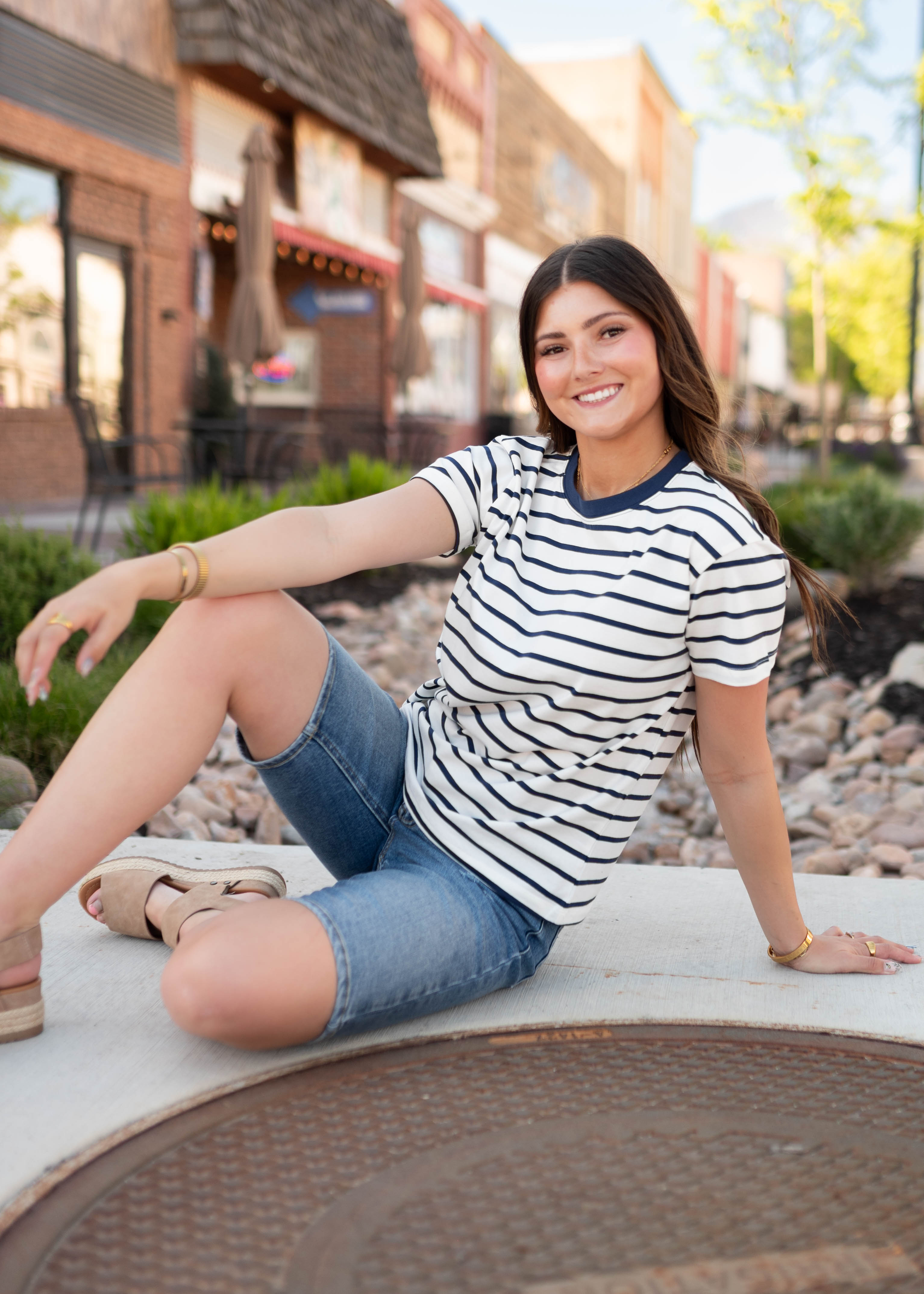 Maddison Navy Striped Top
