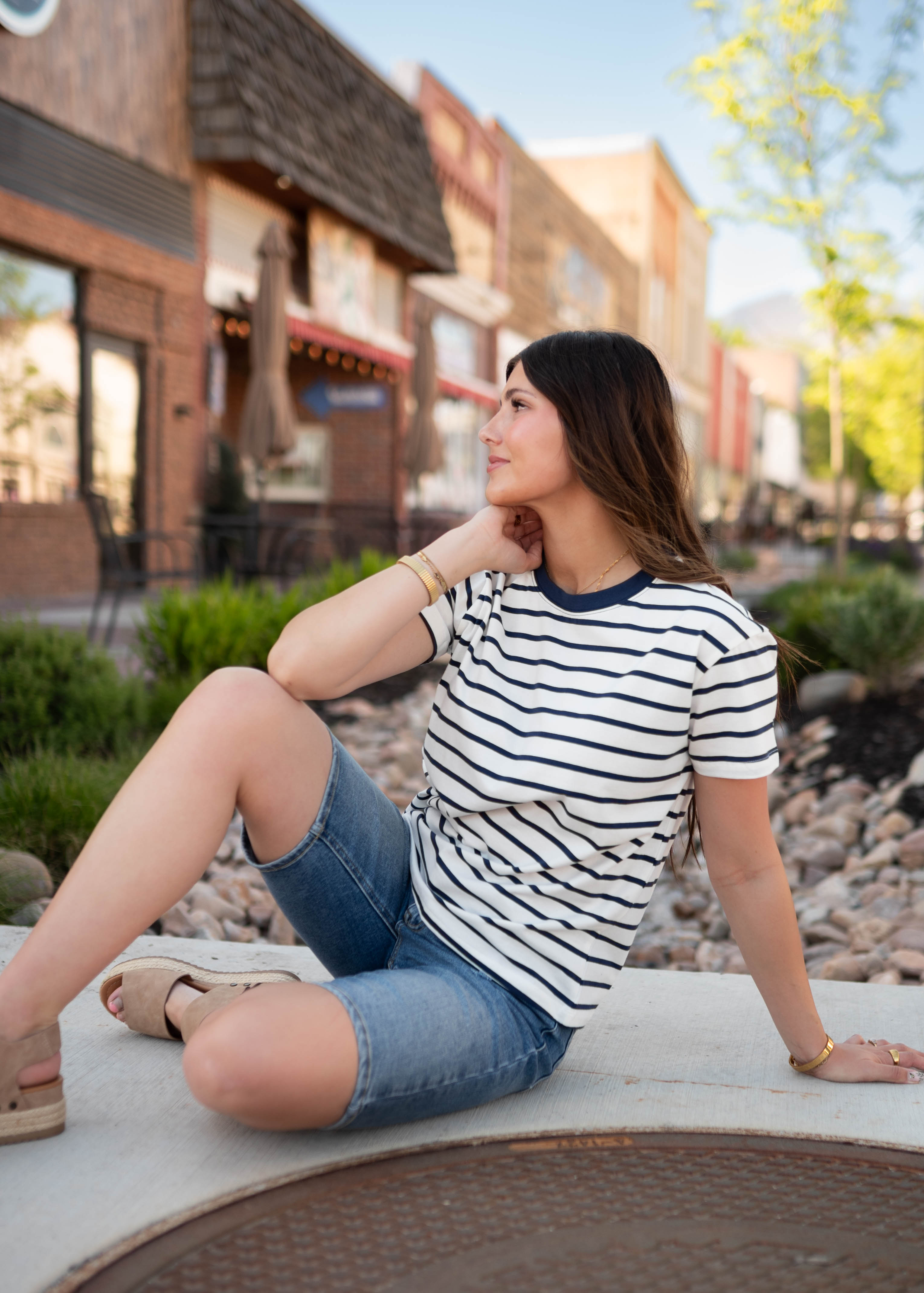 Maddison Navy Striped Top