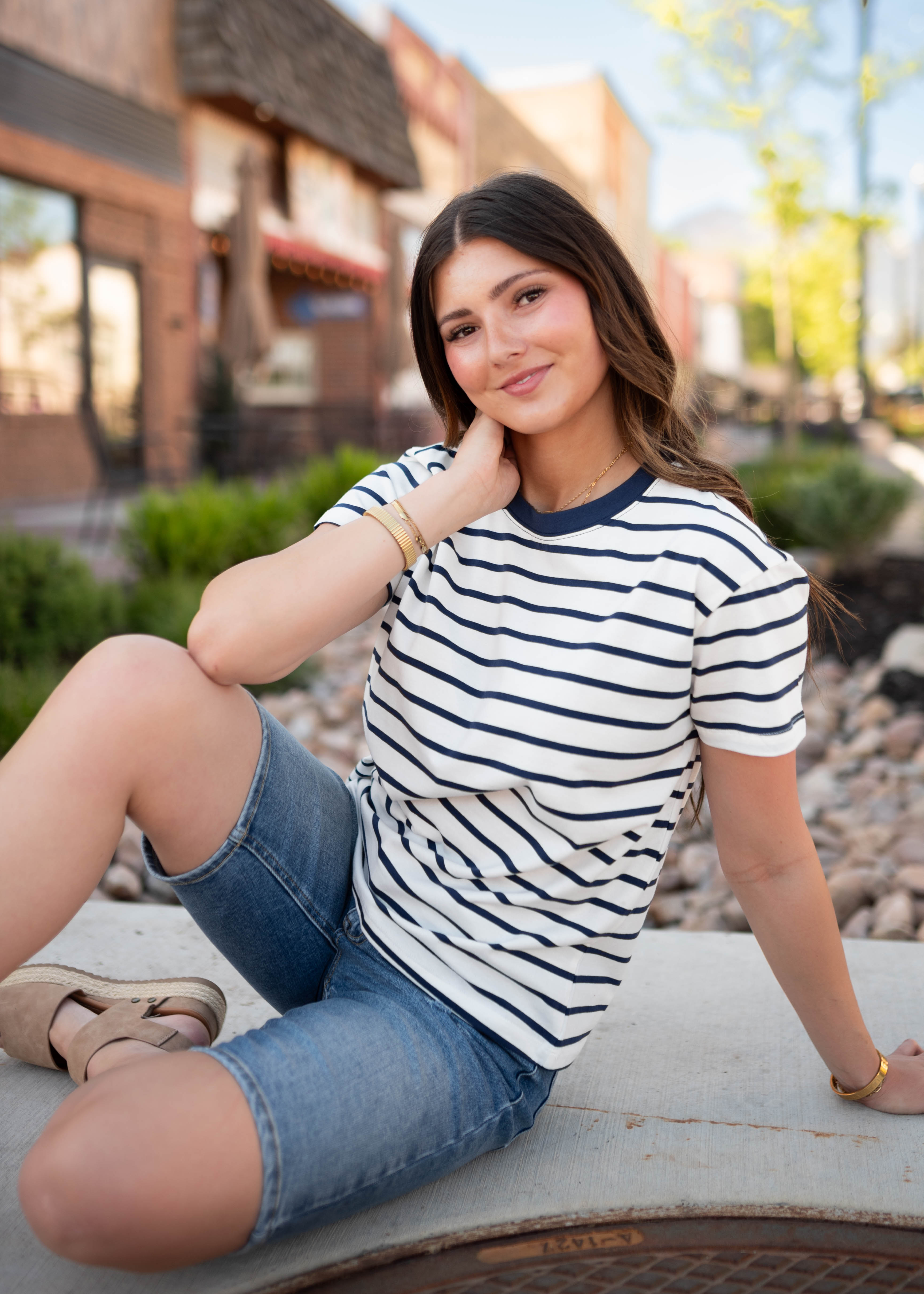 Maddison Navy Striped Top