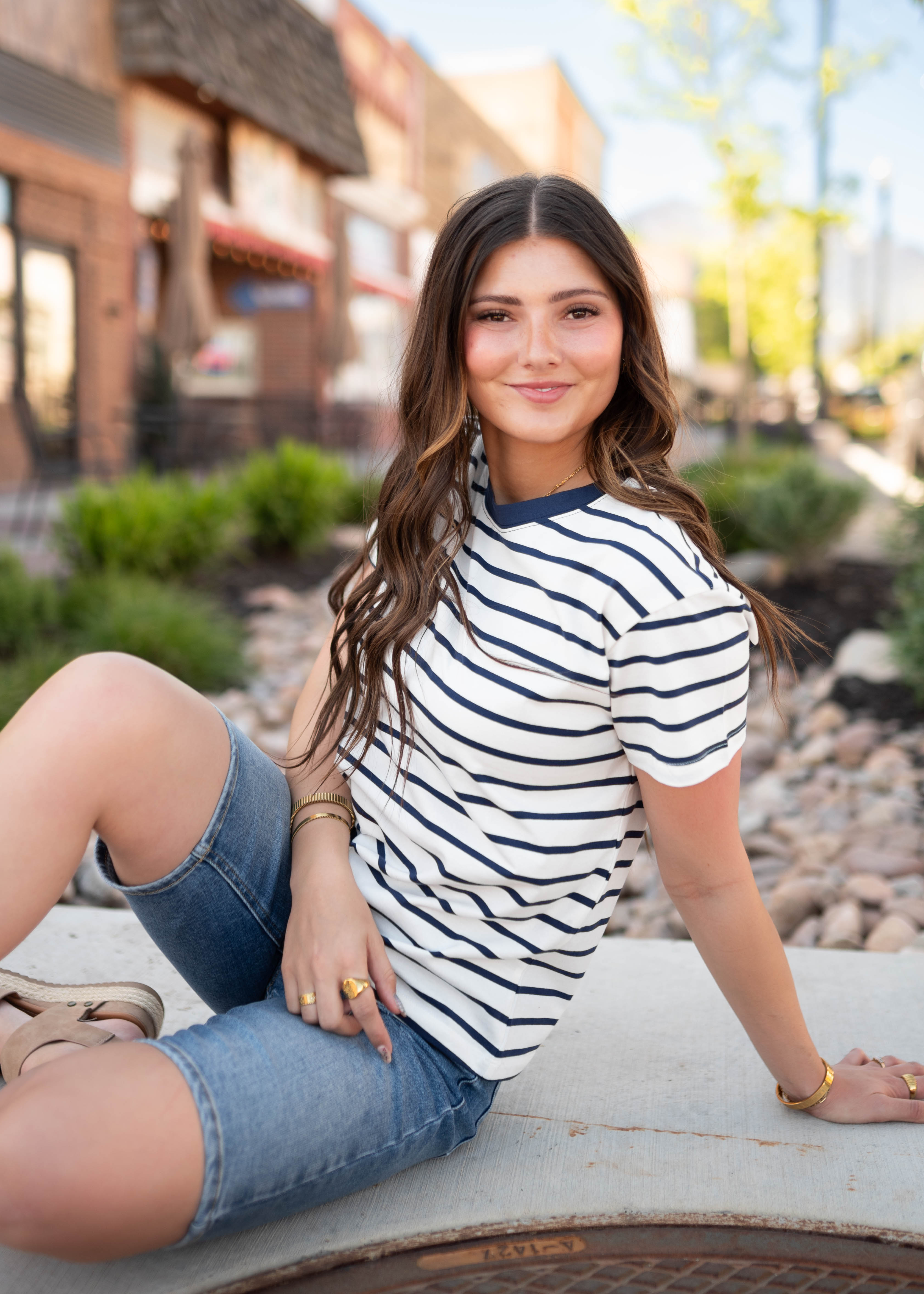 Maddison Navy Striped Top
