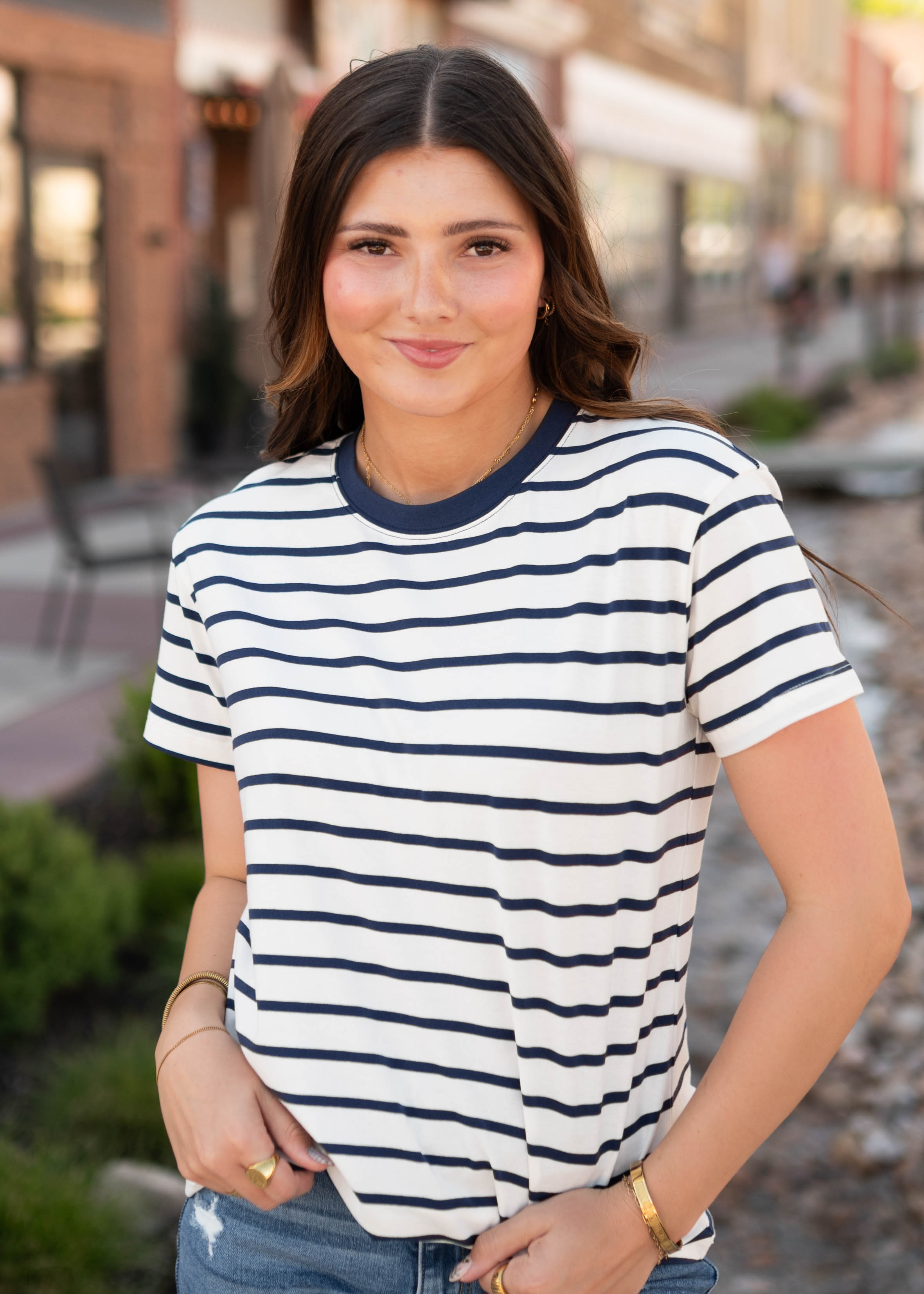 Maddison Navy Striped Top