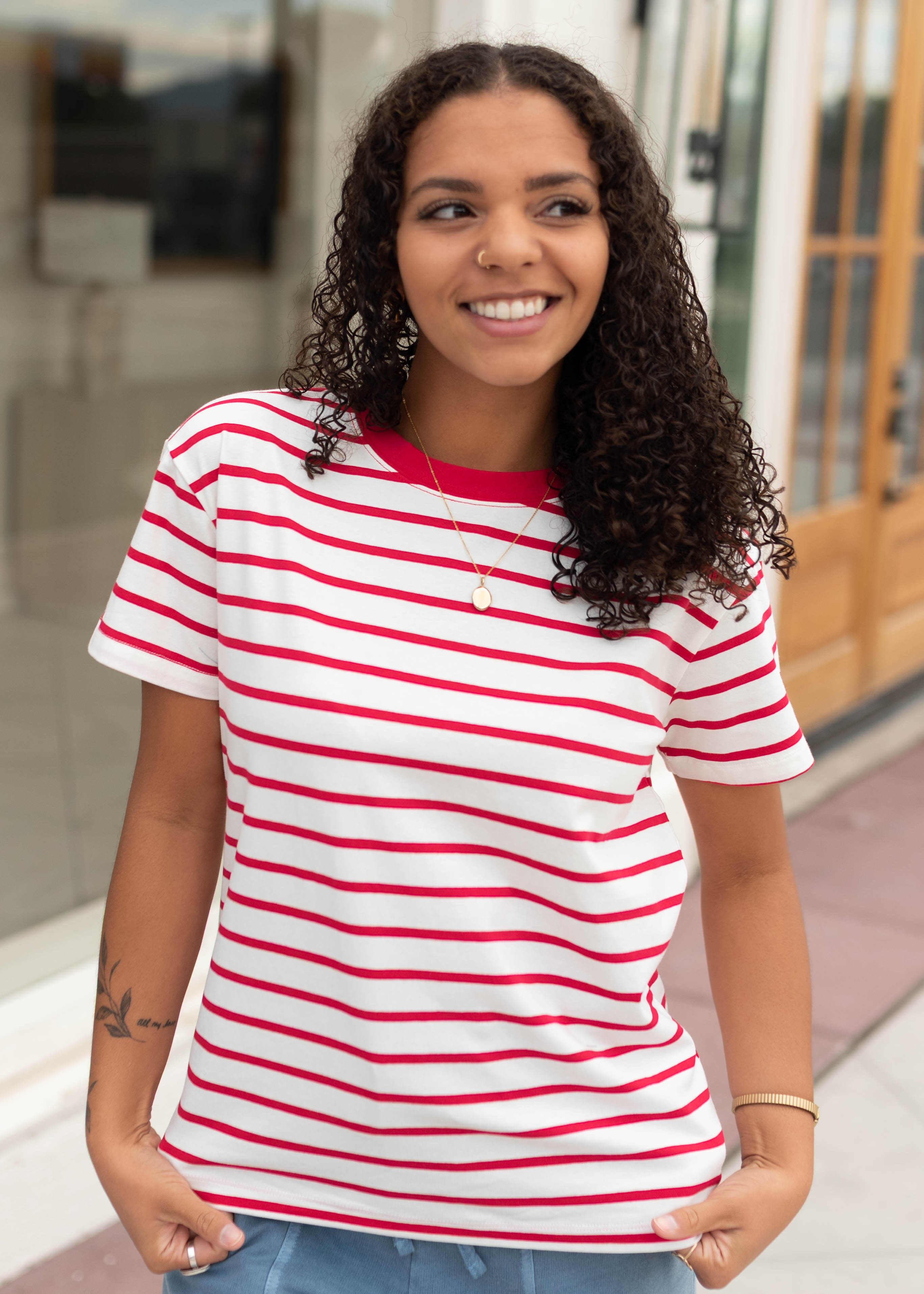 Maddison Red Striped Top
