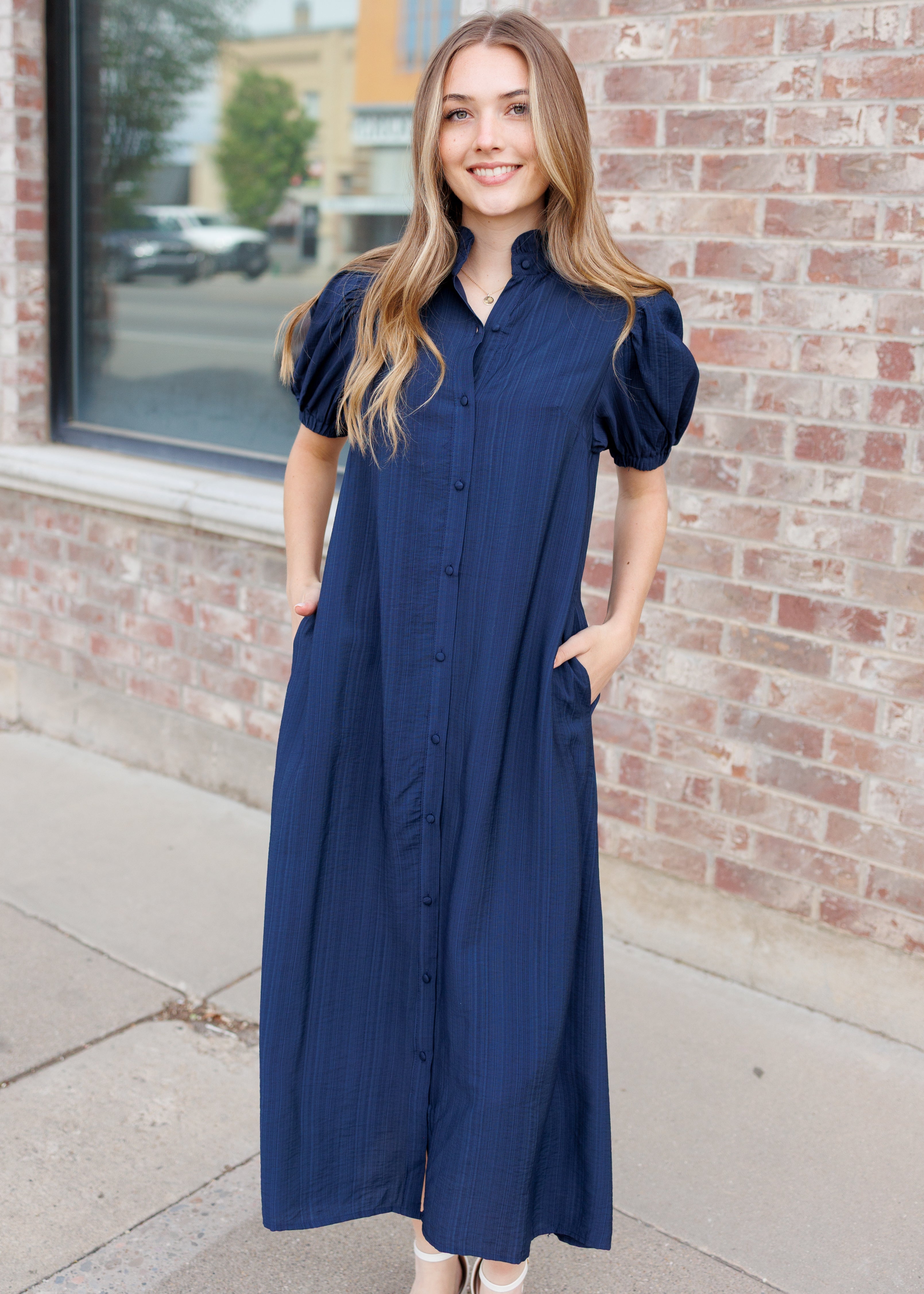 Madeline Navy Button Up Dress