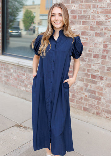Madeline Navy Button Up Dress