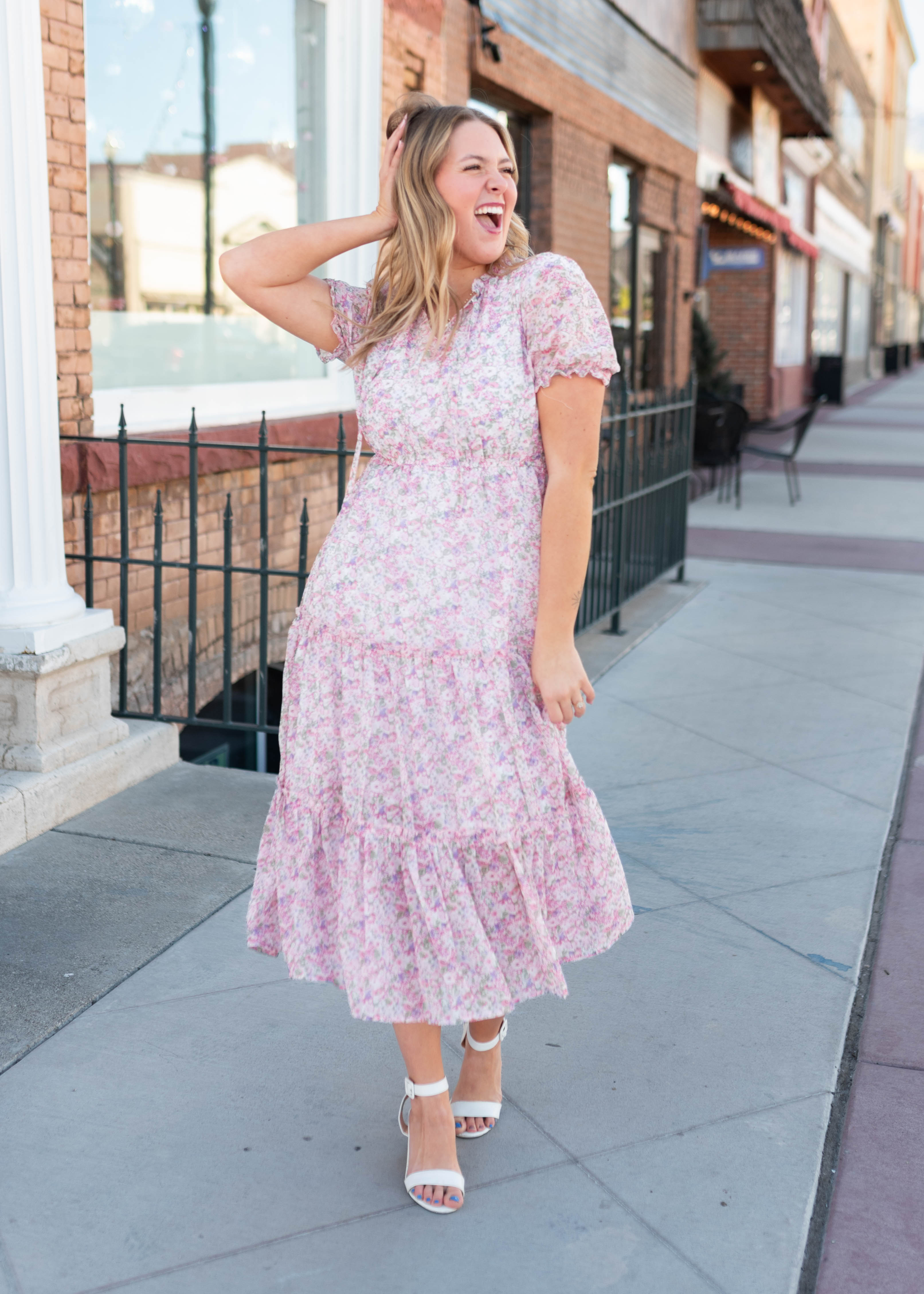 Margaret Pink Floral Tiered Dress