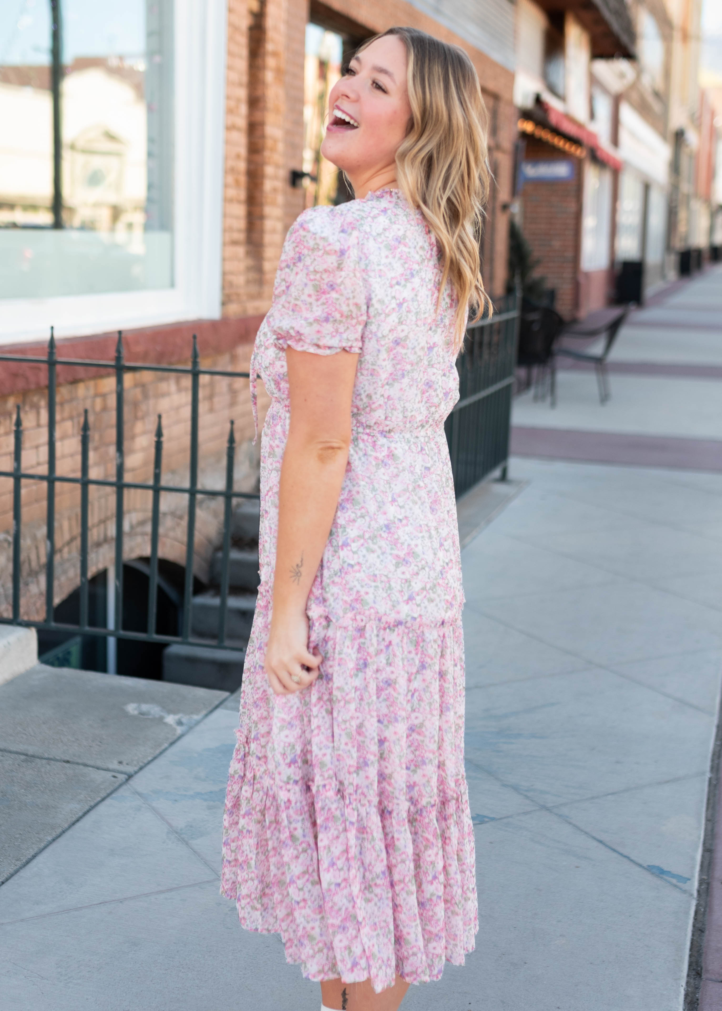 Margaret Pink Floral Tiered Dress
