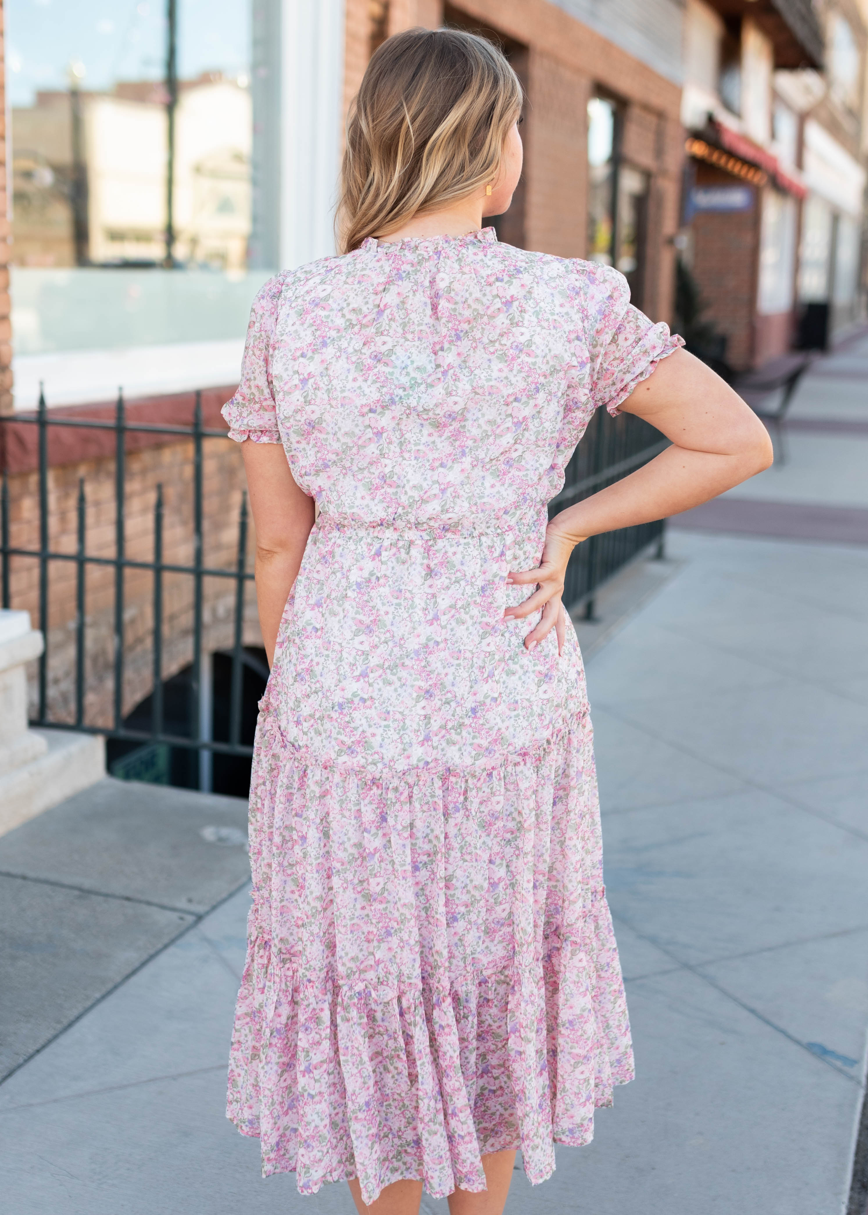 Margaret Pink Floral Tiered Dress