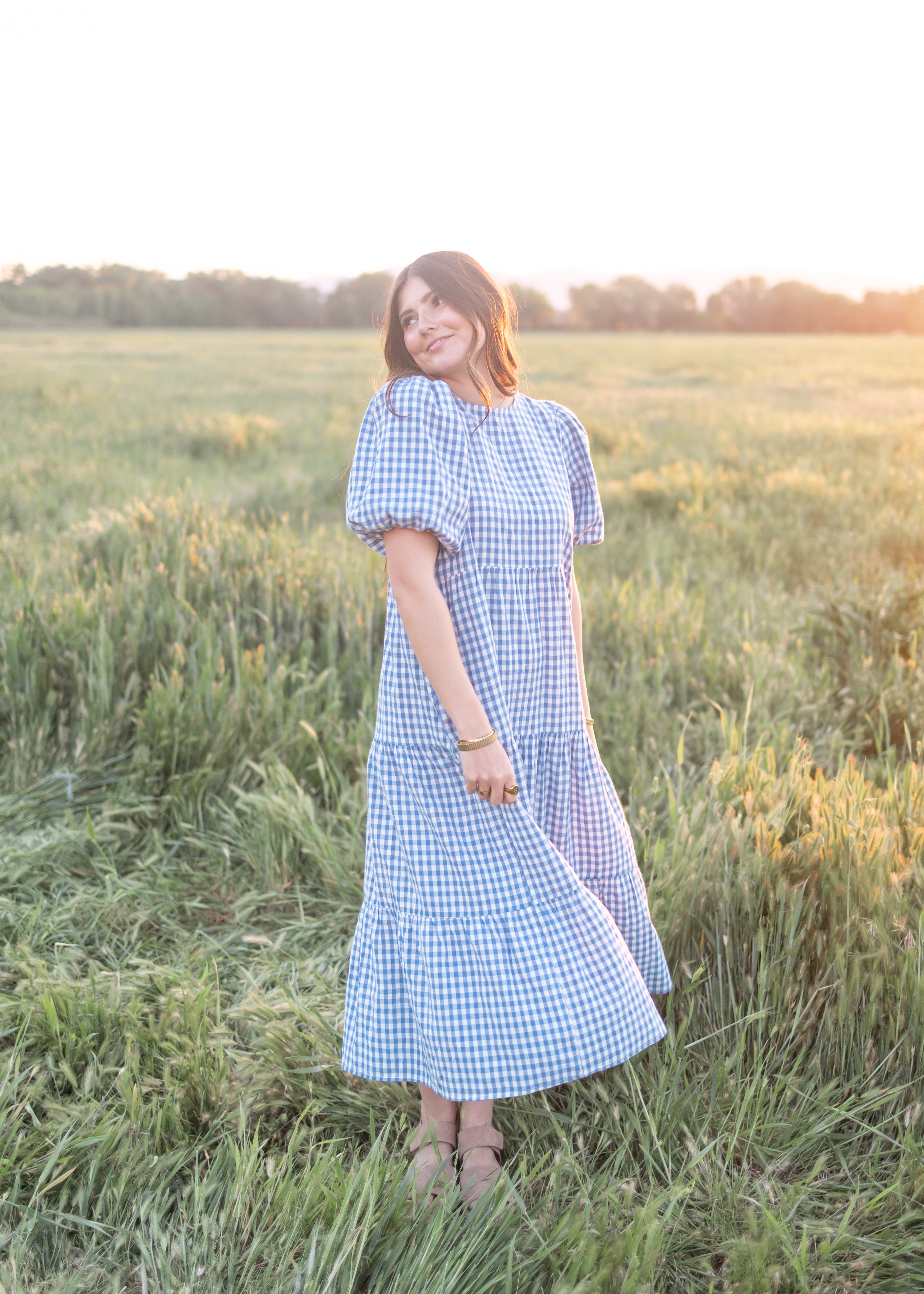 Mariah Blue Gingham Tiered Dress