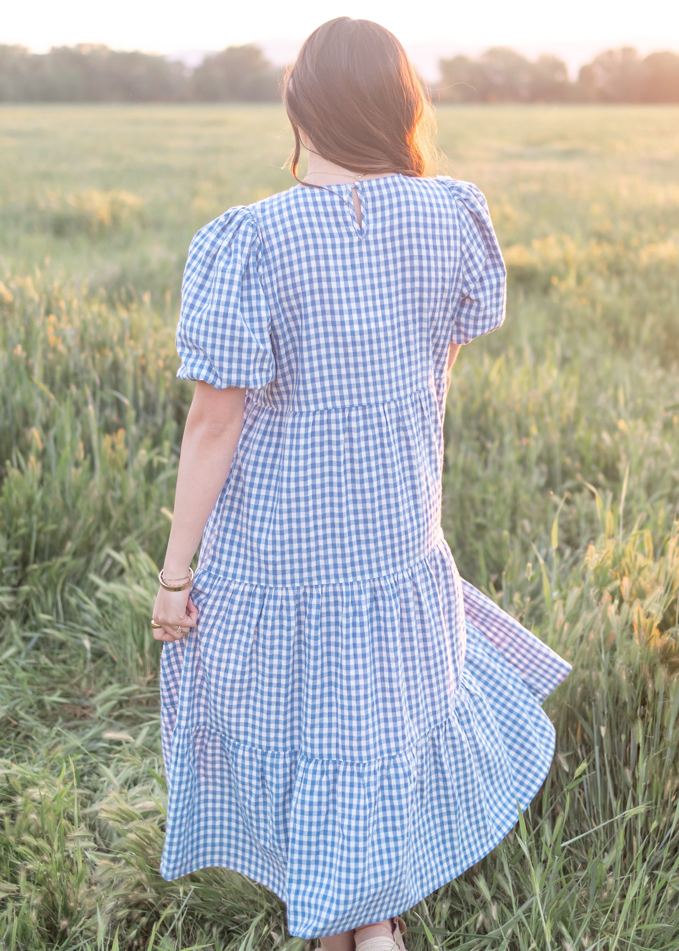Mariah Blue Gingham Tiered Dress