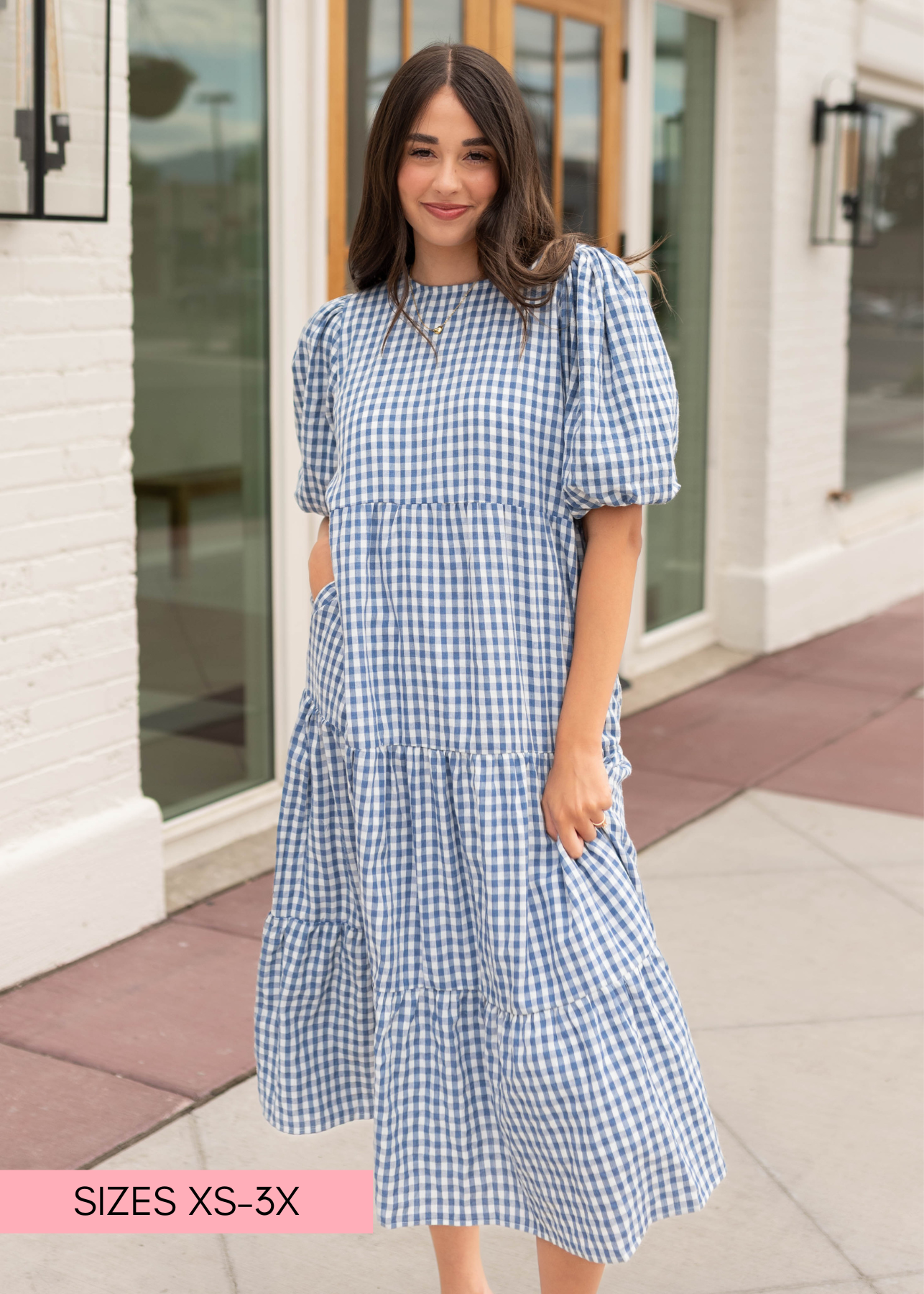 Mariah Blue Gingham Tiered Dress
