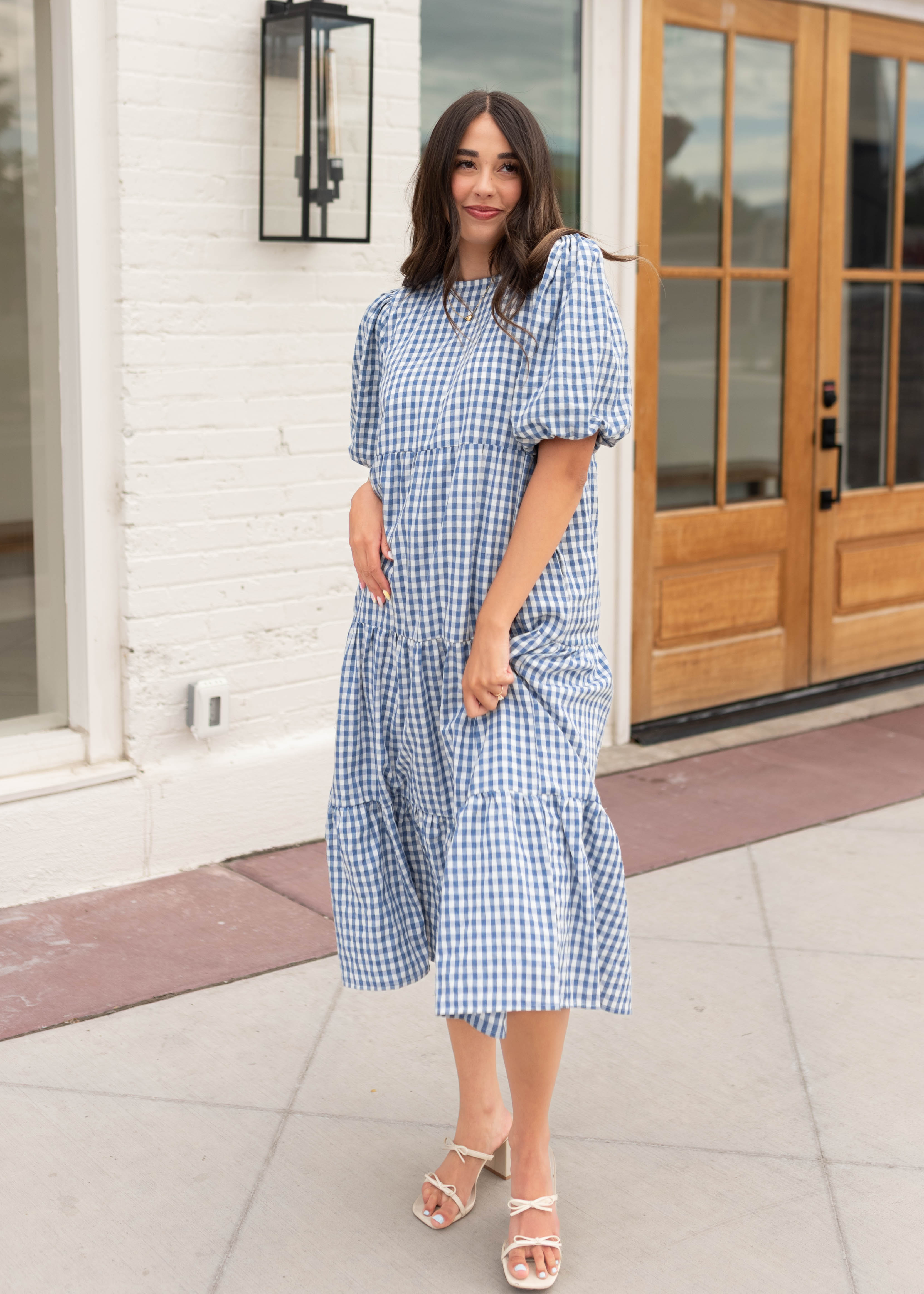 Mariah Blue Gingham Tiered Dress
