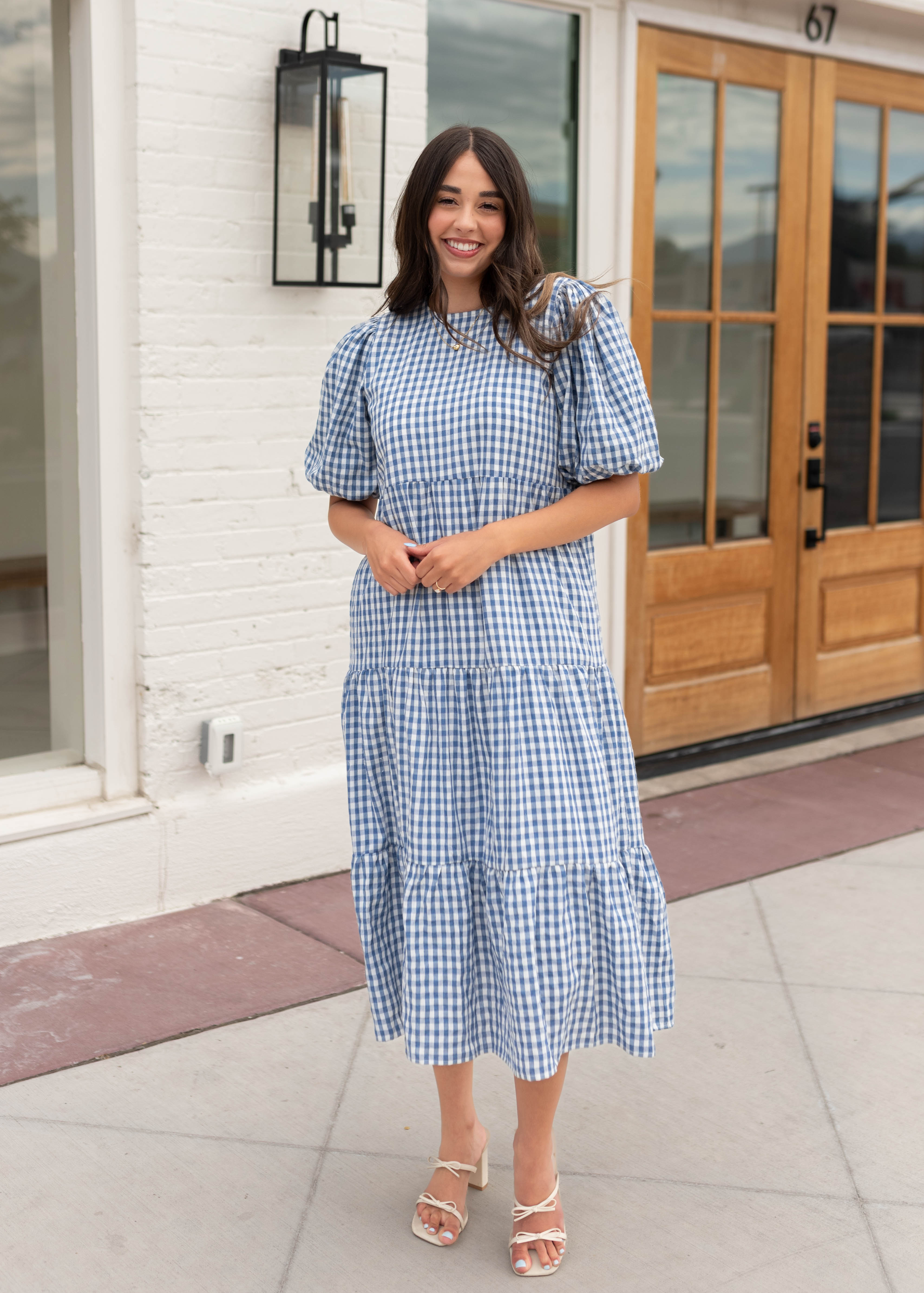 Mariah Blue Gingham Tiered Dress