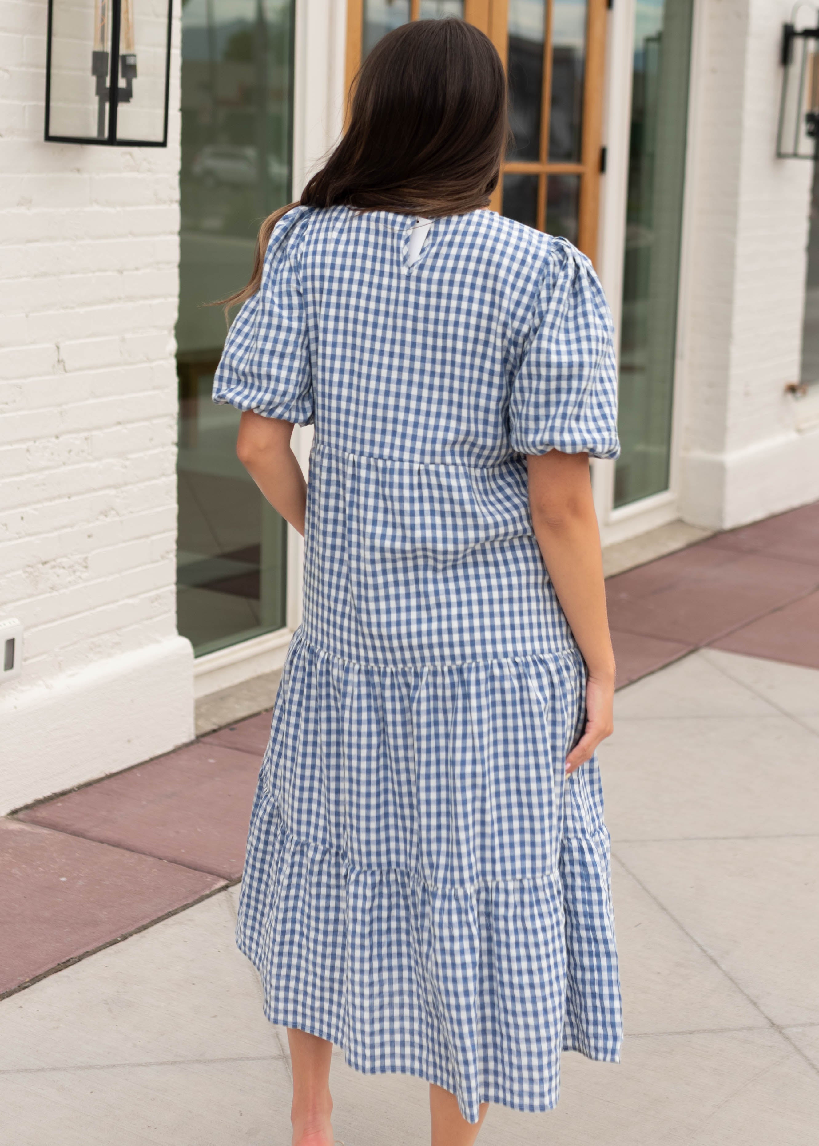 Mariah Blue Gingham Tiered Dress