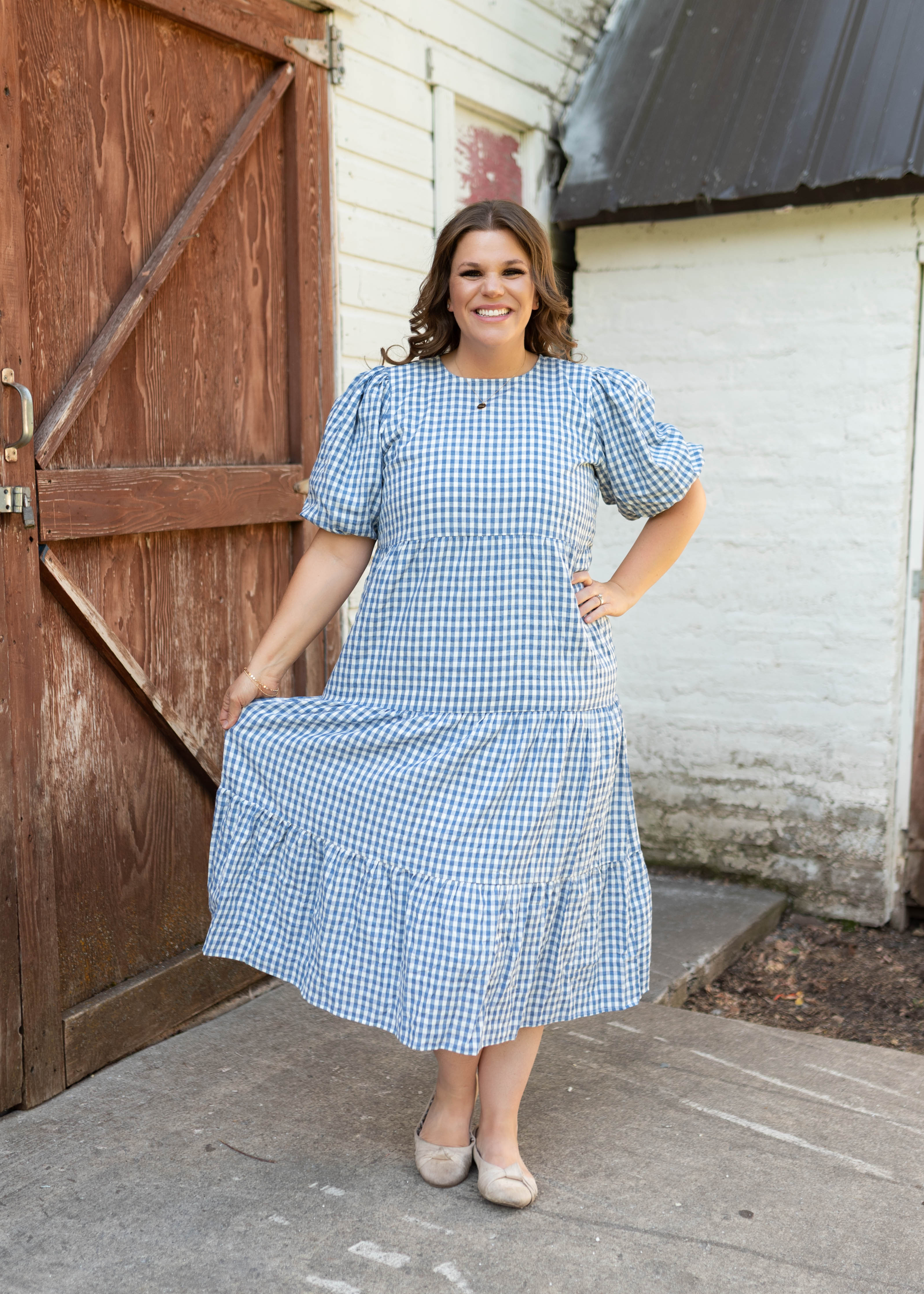 Mariah Blue Gingham Tiered Dress