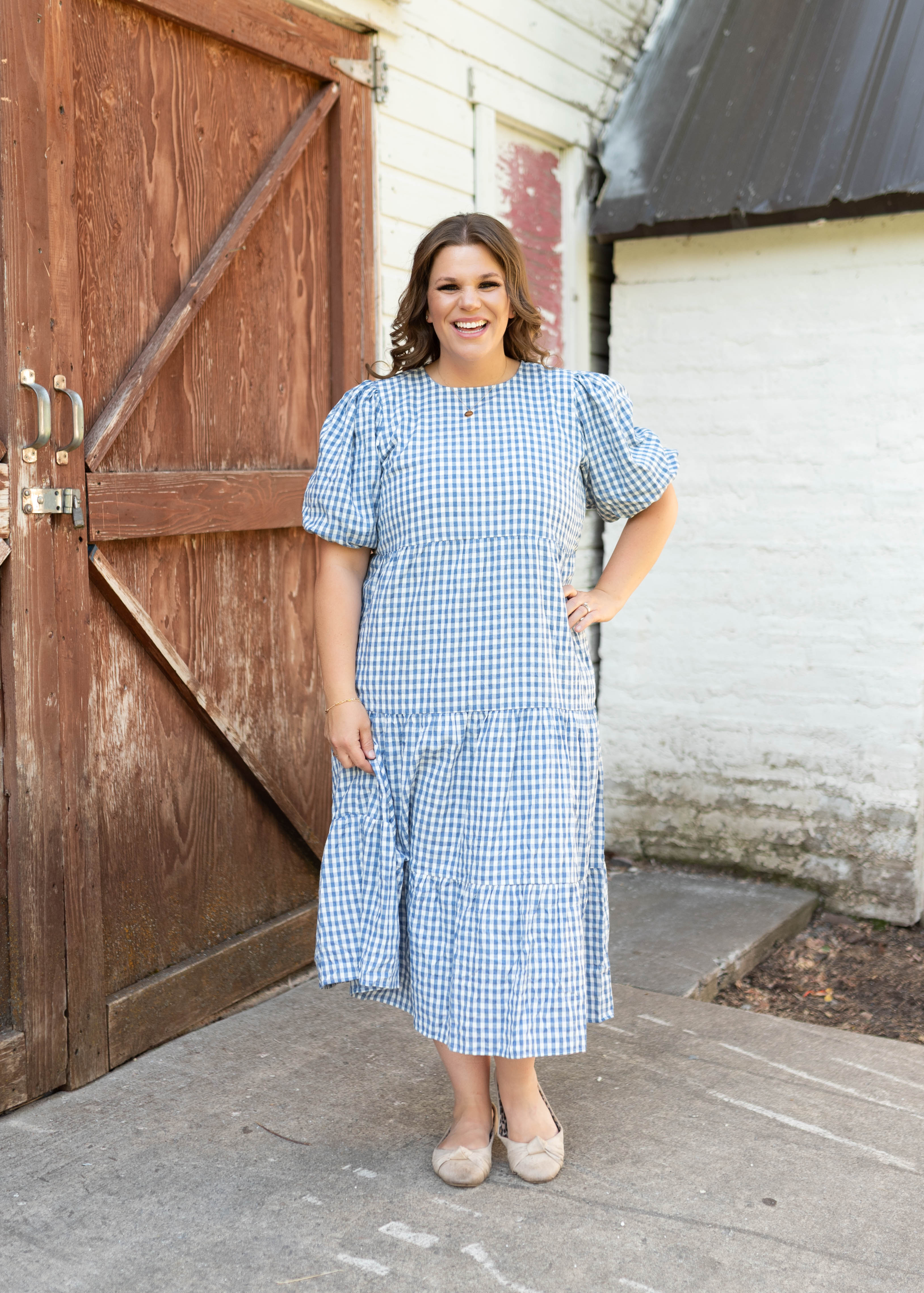Mariah Blue Gingham Tiered Dress