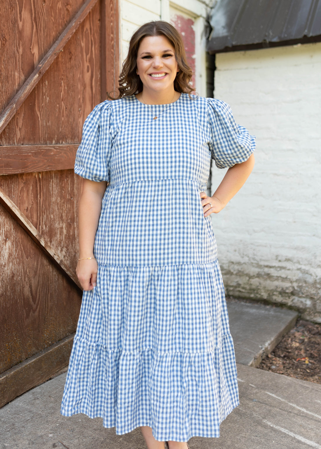 Mariah Blue Gingham Tiered Dress