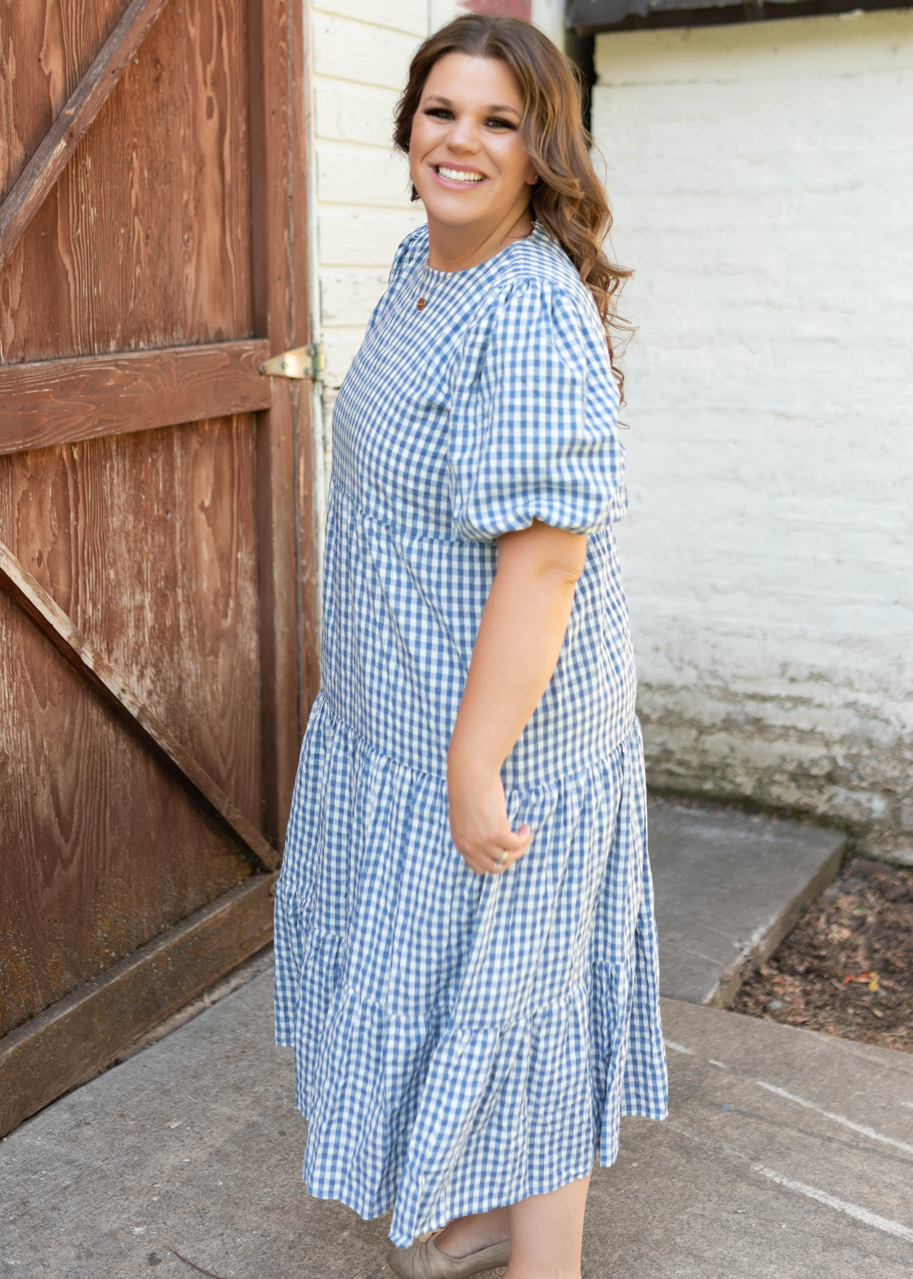 Mariah Blue Gingham Tiered Dress