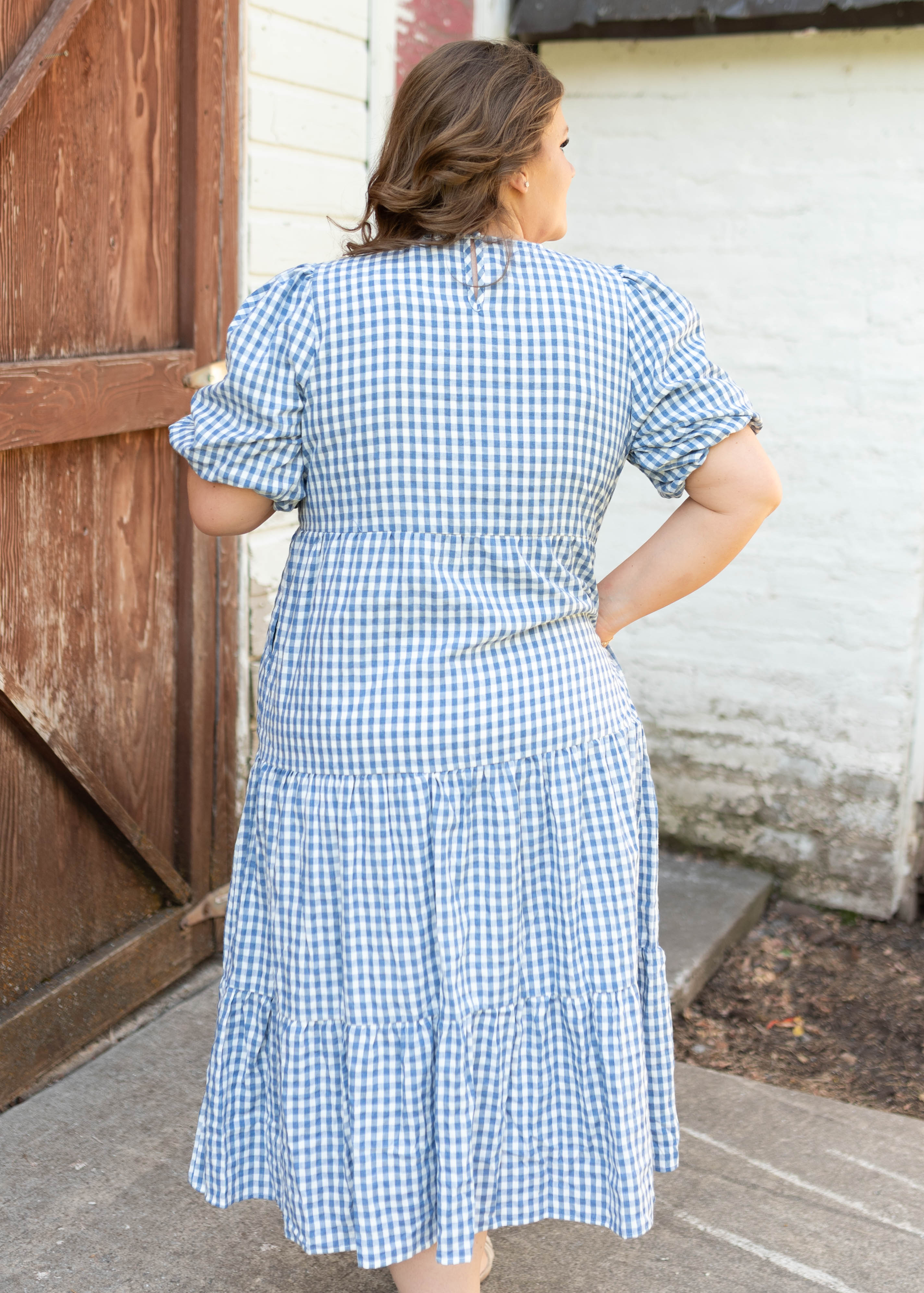 Mariah Blue Gingham Tiered Dress