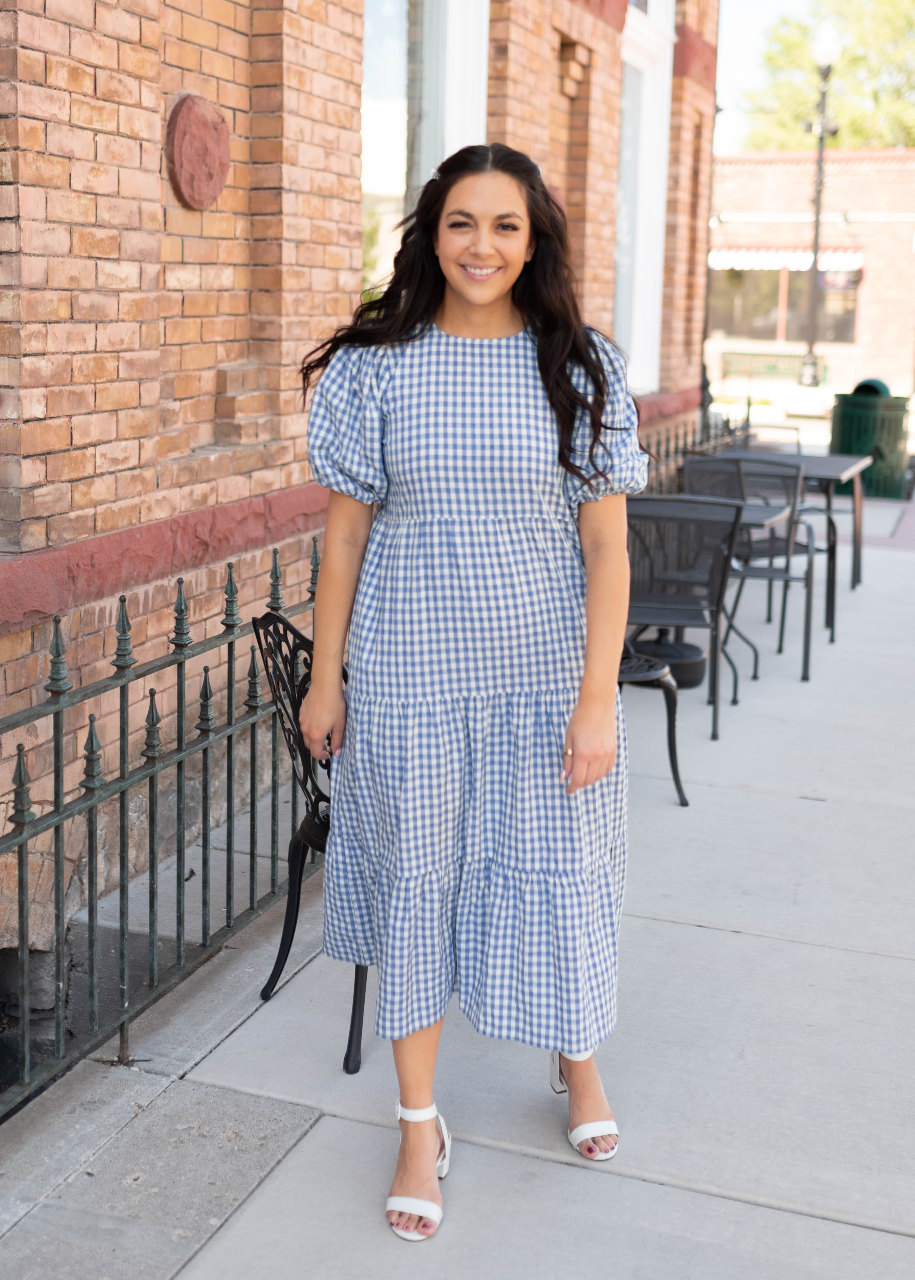 Mariah Blue Gingham Tiered Dress