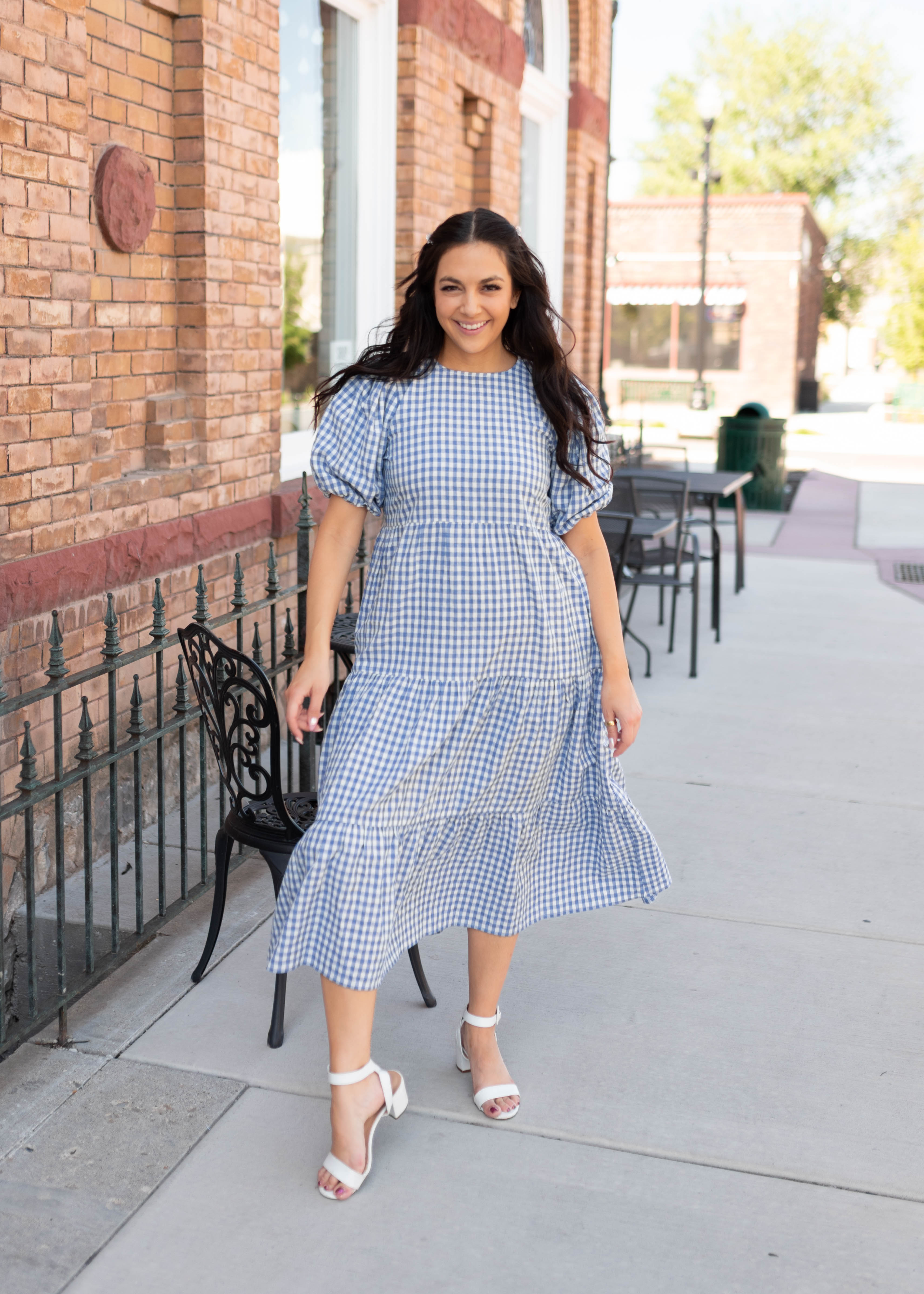 Mariah Blue Gingham Tiered Dress