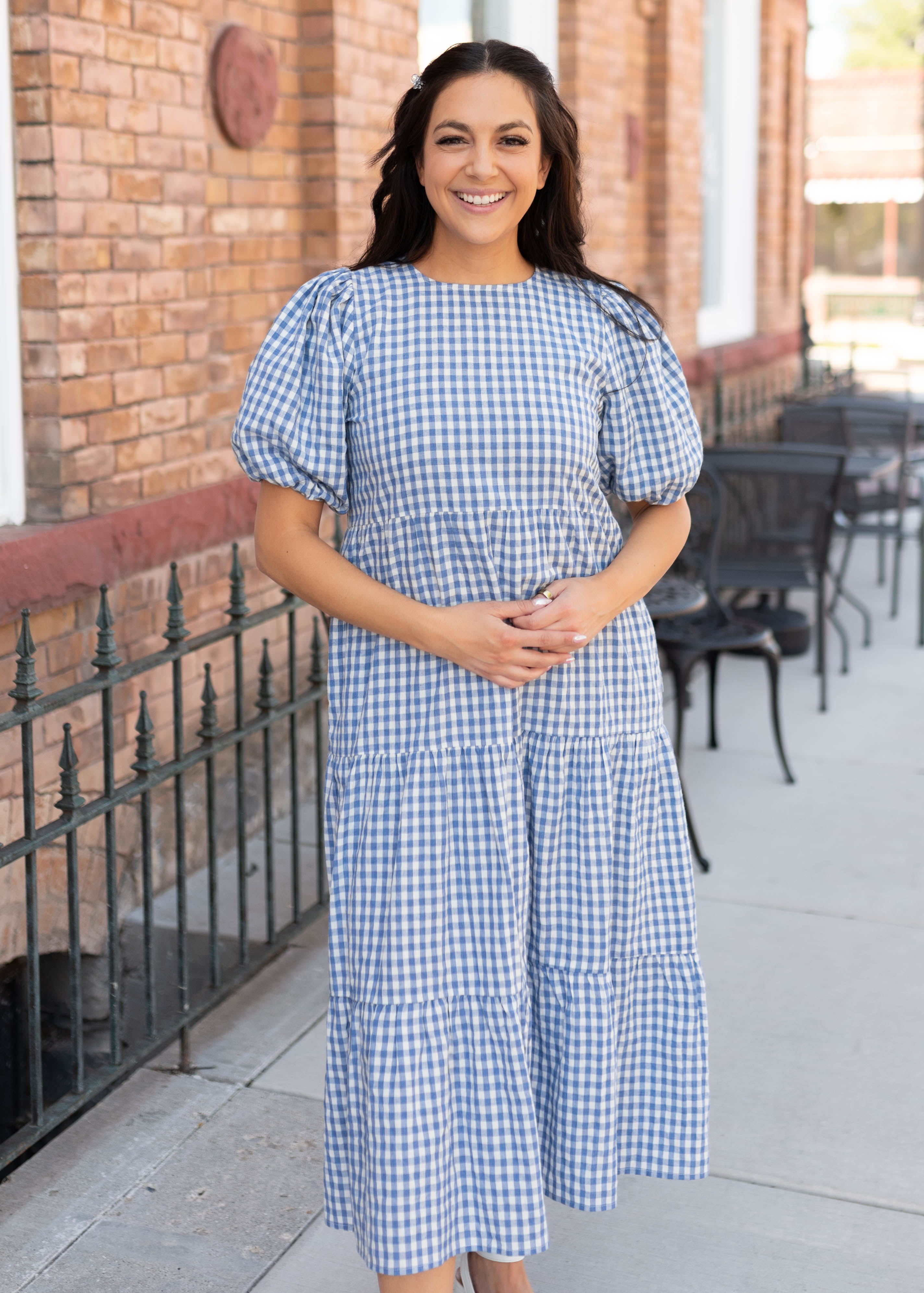 Mariah Blue Gingham Tiered Dress